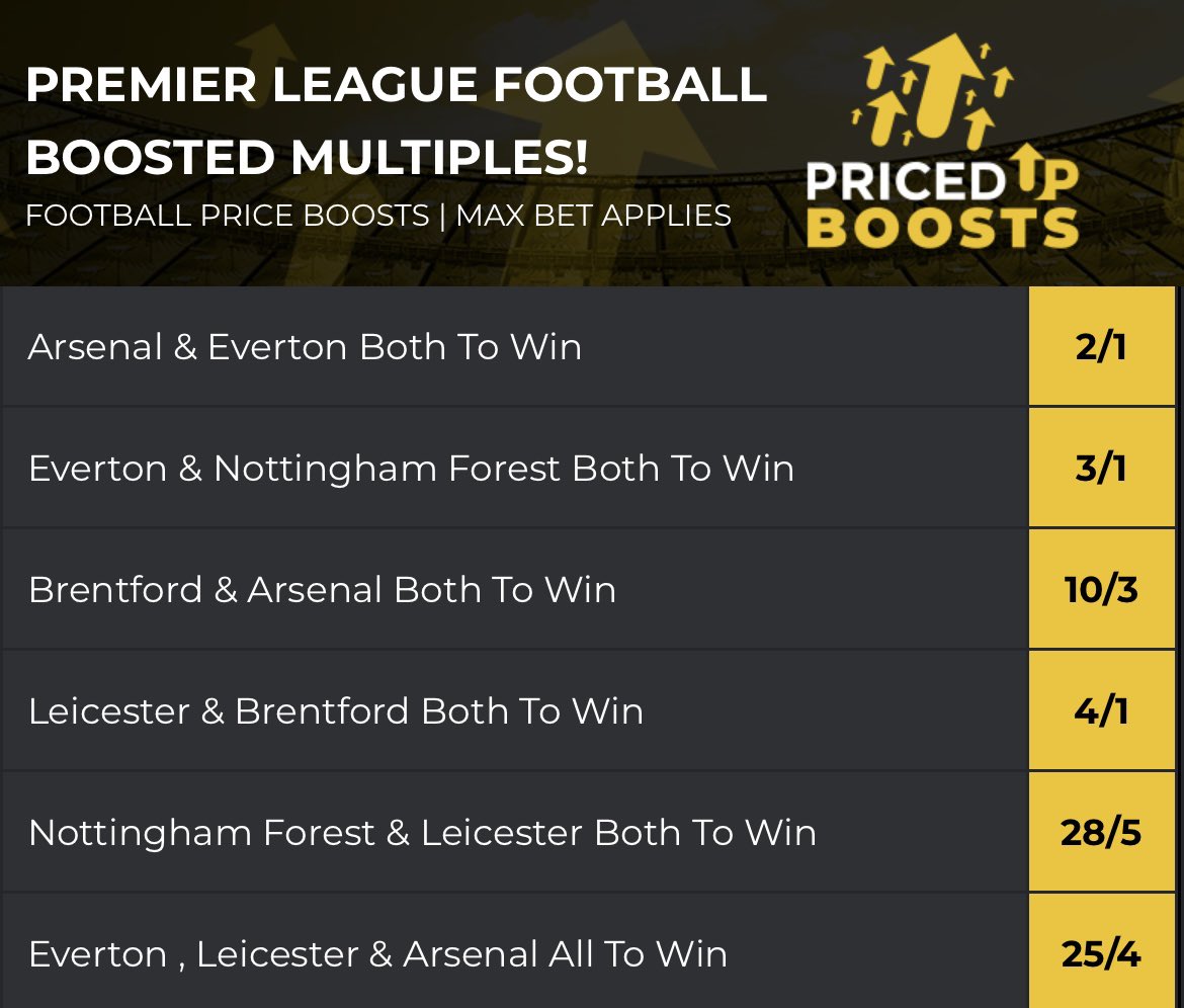 PricedUp.Bet (@pricedupbet) on Twitter photo Premier League Boosted Multiples!🤩⚽️
What’s the banker selections today on <a href="/PricedUpBet/">PricedUp.Bet</a>?
pricedup.bet 18+ GambleAware Premier League Boosted Multiples!🤩⚽️
What’s the banker selections today on <a href="/PricedUpBet/">PricedUp.Bet</a>?
pricedup.bet 18+ GambleAware