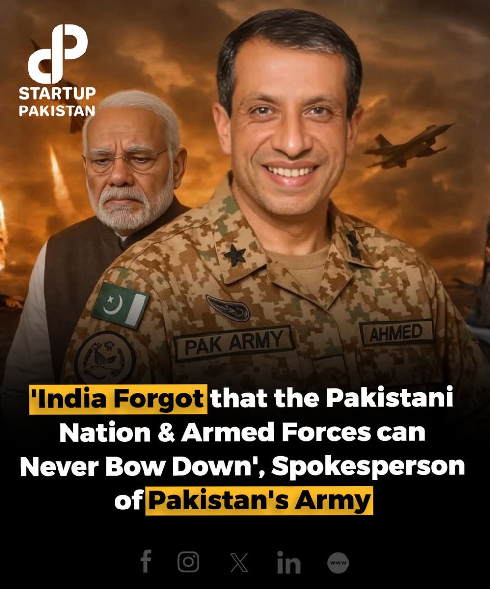 PakStartup's tweet image. DG ISPR Lt Gen Ahmed Sharif has stated that Pakistan’s armed forces and nation remain unshaken. 
He emphasized that the people of Pakistan and their military neither bow down nor can be bent by thre_ats.

#DGISPR #PakistanArmy #NationalDefense