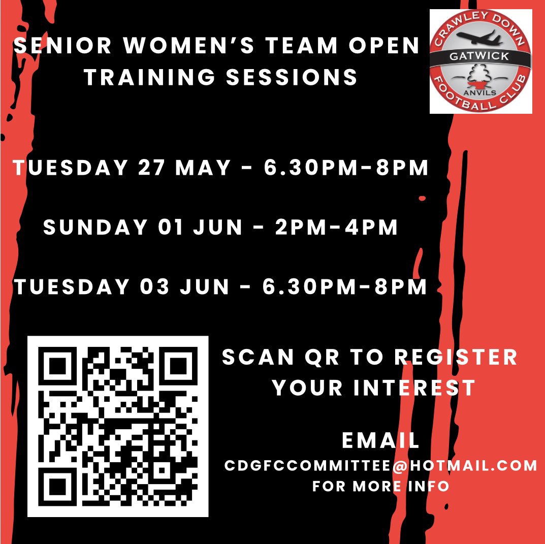 📣ANNOUNCEMENT📣

Dates for our senior women’s team open training sessions below. 
With a strong and dedicated leadership, we’re ambitious and excited to see where this journey will take us.
Come and see what we’re all about!
Register your interest on the QR below.
Please share🙏🏻
