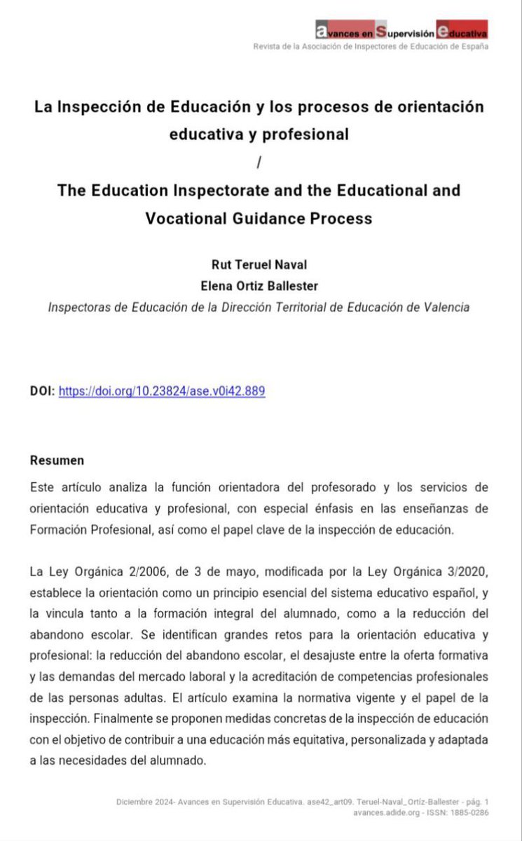 La Inspección de Educación y los procesos de orientación educativa y profesional.

Por Rut Teruel Naval y Elena Ortiz Ballester

La orientación como un principio esencial del sistema educativo. Equidad y adaptabilidad.

avances.adide.org/index.php/ase/…