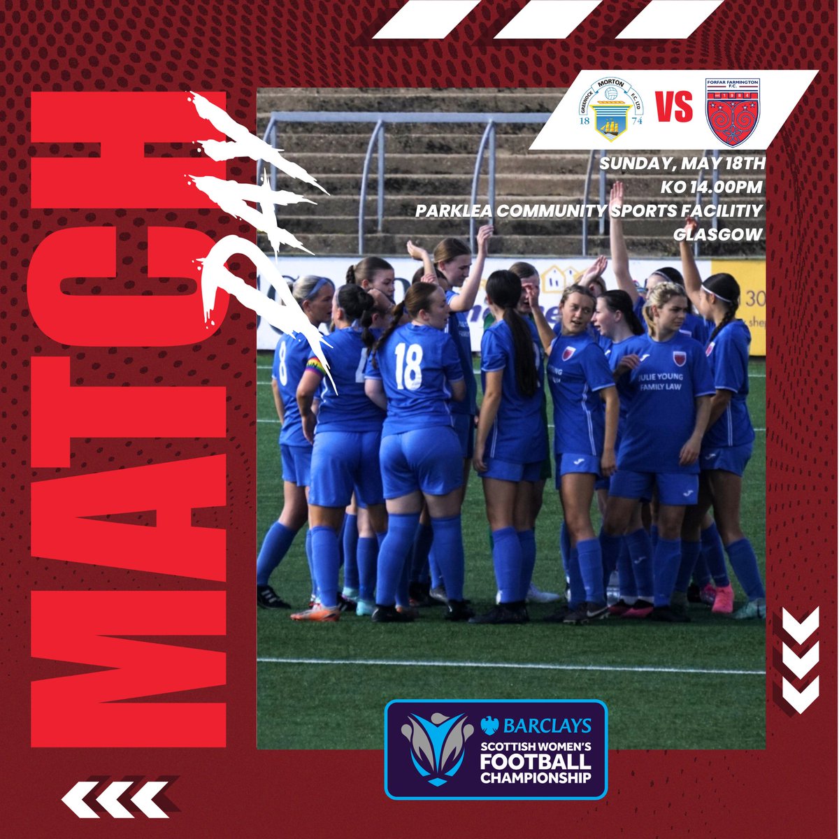GAME DAY 💙⚽️

We travel to Glasgow for the final game of the season..

⚽️ Morton Women v Forfar Farmington 
🕝 1400KO
🏟 Port Glasgow

In partnership with <a href="/ForfarCFT/">Forfar Community Football Trust</a> #fclub <a href="/BarclaysUK/">Barclays UK</a> #SheCanSheWill #BeTheDifference
