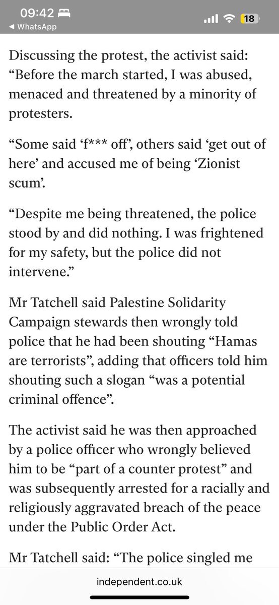 nicolelampert's tweet photo. Lifelong activist @PeterTatchell who is often at the front of the PSC London marches was arrested for daring to criticise Hamas as well as Israel on the demo yesterday. 
His placard, as well as accusing Israel of ‘genocide’ also had ‘stop Hamas executions’. 
This criticism of Hamas - which is executing the leaders of demonstrations against them on the Gaza Strip - was too much for PSC stewards and they asked police to arrest Tatchell. They complied even though *important reminder’ Hamas is a proscribed terrorist group. 
If you needed proof of how these demonstrations are pro terrorist group, it is here. And @metpoliceuk are going along with it.