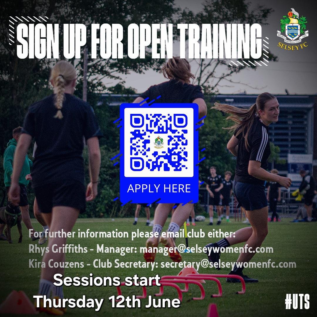Selsey Women FC (@selseywfc) on Twitter photo Still time to sign up to our open training, which we can confirm begin on Thursday 12th June. Either scan the QR code or go to the link below!
forms.gle/8UBgpc2nS3U6Q5…
📸 & 🖼 <a href="/McGuffin_Media/">Evan Griffiths</a>
#ComeOnYouBlues🔵
#UTS🦭
#Selsey
#womensfootball
#SouthernRegionalLeague
#Sussex Still time to sign up to our open training, which we can confirm begin on Thursday 12th June. Either scan the QR code or go to the link below!
forms.gle/8UBgpc2nS3U6Q5…
📸 & 🖼 <a href="/McGuffin_Media/">Evan Griffiths</a>
#ComeOnYouBlues🔵
#UTS🦭
#Selsey
#womensfootball
#SouthernRegionalLeague
#Sussex