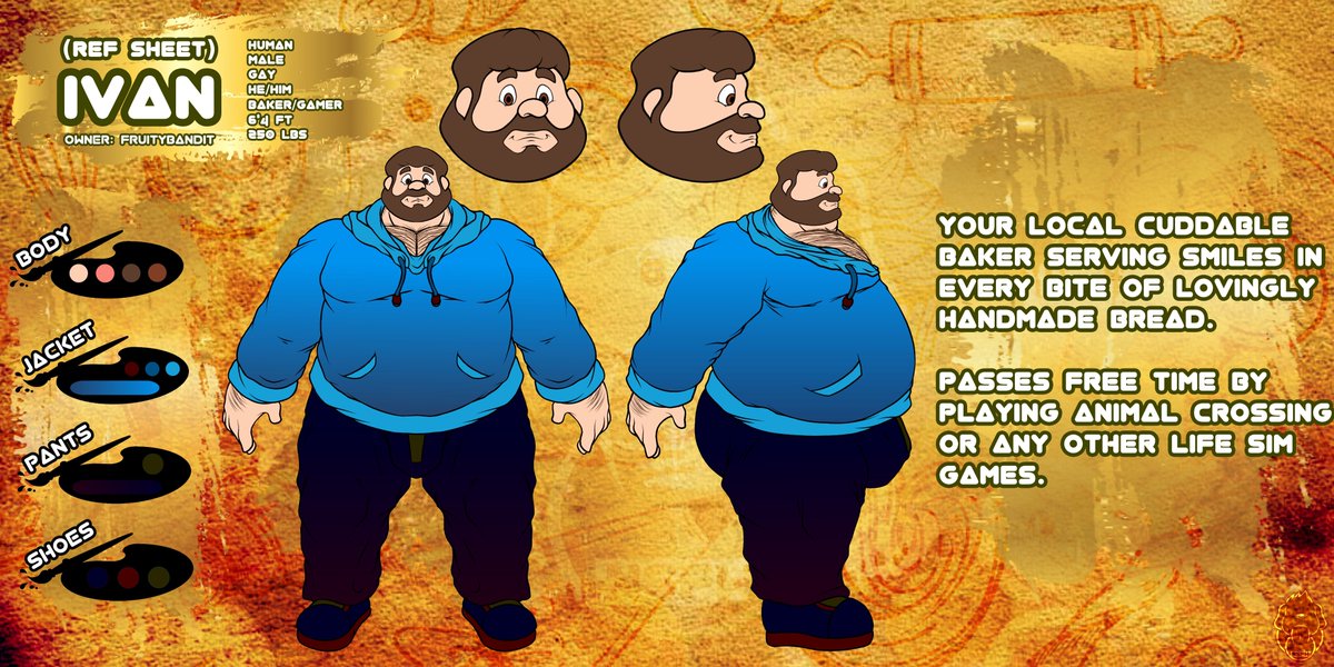 (Ref Sheet Comm)
"Ivan"

By <a href="/NSFW_GEx/">NSFW_GEx</a>
For <a href="/Greg10676286/">Greg</a>

"The baker wanna try out his warm buns on you..."

Thank you to my comm'er for having me bring this chonky baker gamer boy to reality!

Stay safe, love lots and I hope you all have a wonderful day~ <3