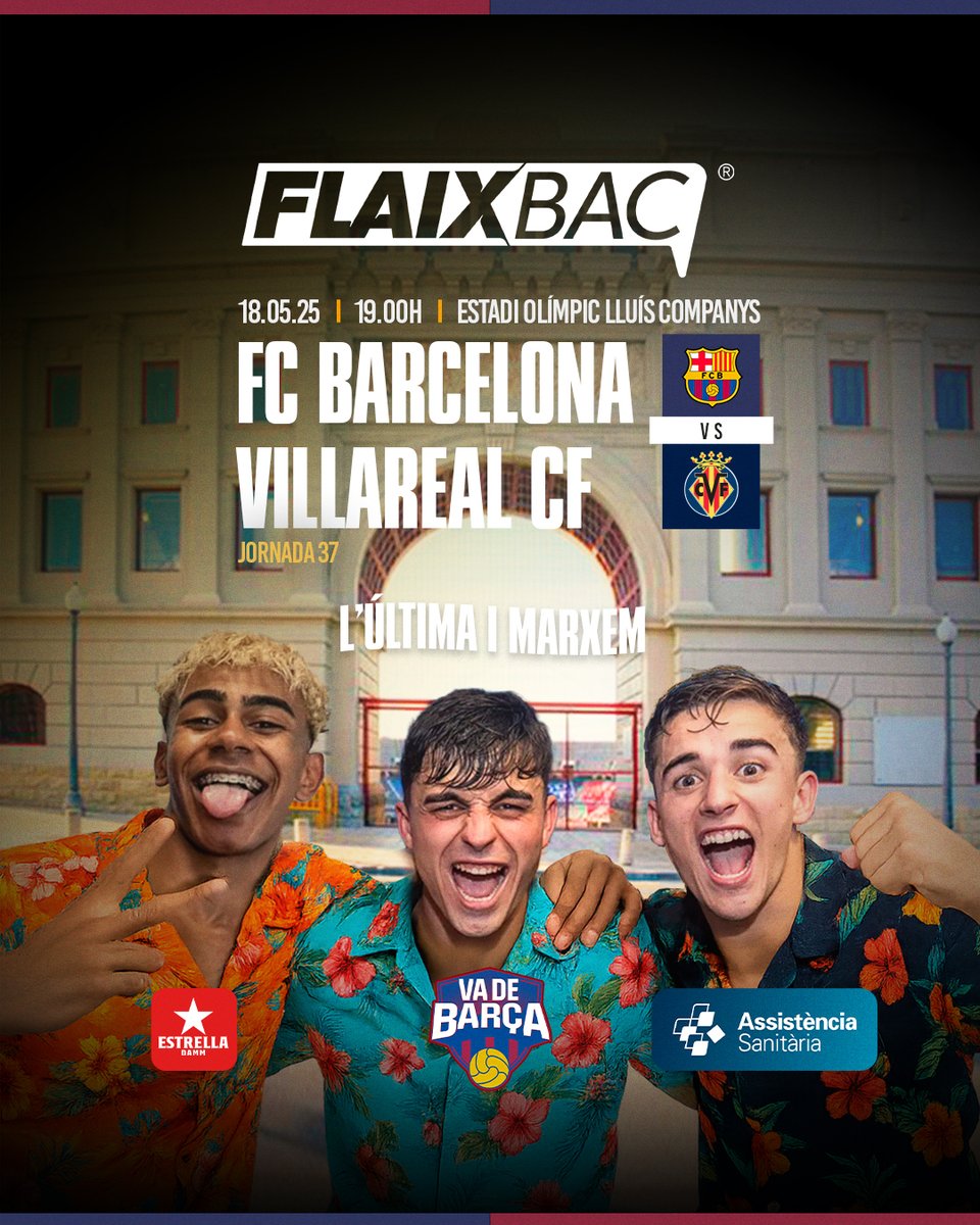 🔵🔴 L'última i marxem.

🗓 Diumenge 18 de maig
⚽️ FC Barcelona - Villarreal CF
🏟 Estadi Olímpic Lluís Companys
🕘 19 hores