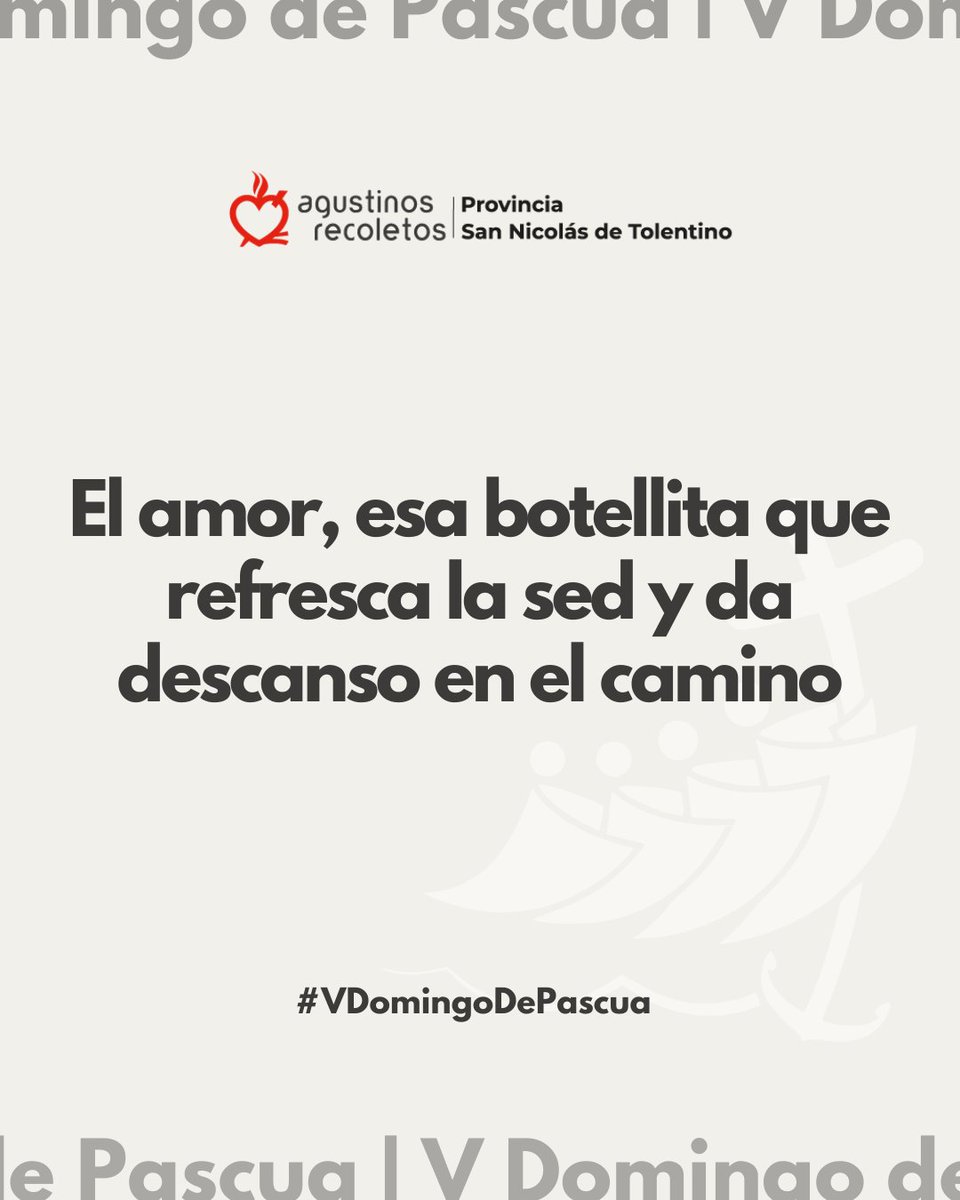 💧❤️ Domingo V de Pascua: El amor, esa botellita que refresca la sed y da descanso en el camino. La Pascua nos recuerda que amar es vivir y compartir. Léelo aquí 👇

🔗 agustinosrecoletos.org/2025/05/doming…

#ConstructoresDeEsperanza #DomingoDePascua #AmorCristiano #EvangelioVivo