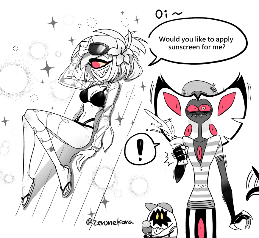🐍🍒

☀️🏖️🧴 

#HazbinHotel #CherriSnake 