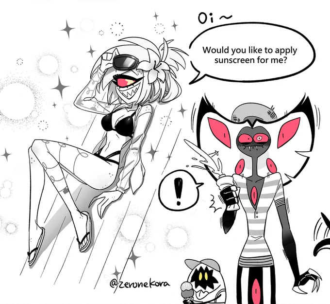 🐍🍒

☀️🏖️🧴 

#HazbinHotel #CherriSnake 