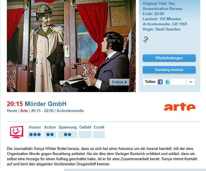 66_RP_ORIGINAL's tweet photo. 📺🔫#60s #TVTipp #FilmTipp #StreamingTipp 
Heute um 20.15 Uhr bei ARTE:
"Mörder GmbH"
(🇬🇧 1969 "The Assassination Bureau"
mit Oliver Reed, Diana Rigg, Telly Savalas,
Curd Jürgens, Philippe Noiret u.a.
https://t.co/ew1i5MaqR4
Film (Verfügbar bis 16.6.2025): https://t.co/CQqPdWzUyu https://t.co/FCIt8wg5Su