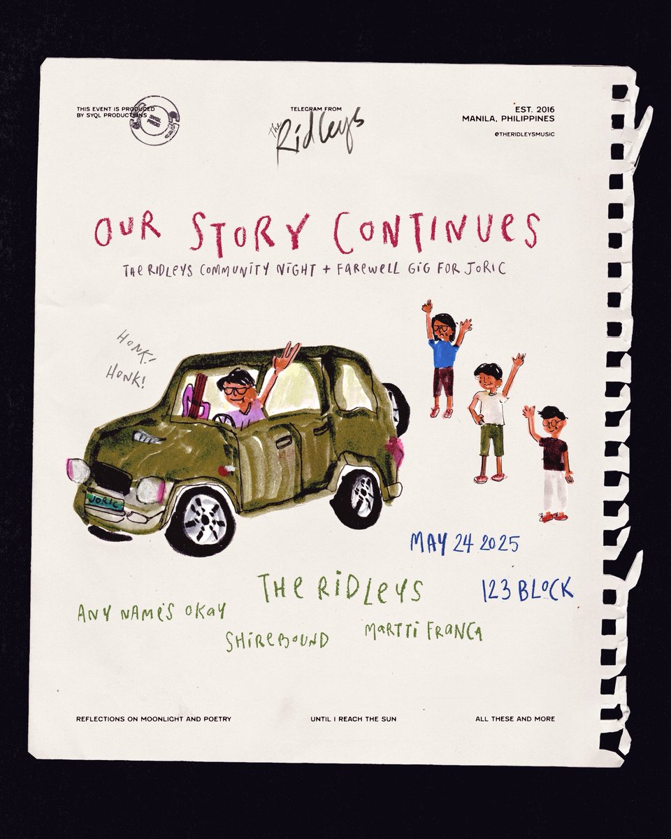 TheRidleysMusic's tweet photo. All additional tickets are officially SOLD OUT! See you on Saturday 💫

🚙 Our Story Continues 🚙
The Ridleys Community Night + Farewell Gig for Joric

📍 123 Block
🗓 May 24, 2025 (Saturday)
Gates open at 5PM

@syqlprod https://t.co/gwpAl0DouW