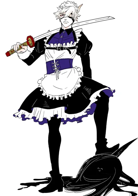昔描いたメイド服着たおにまるさんのらくがきが出てきたので、でんたさんとオーーーカネヒラとつるさんにも着てもらった多分顔見えないのでクリックして見てあげてください 