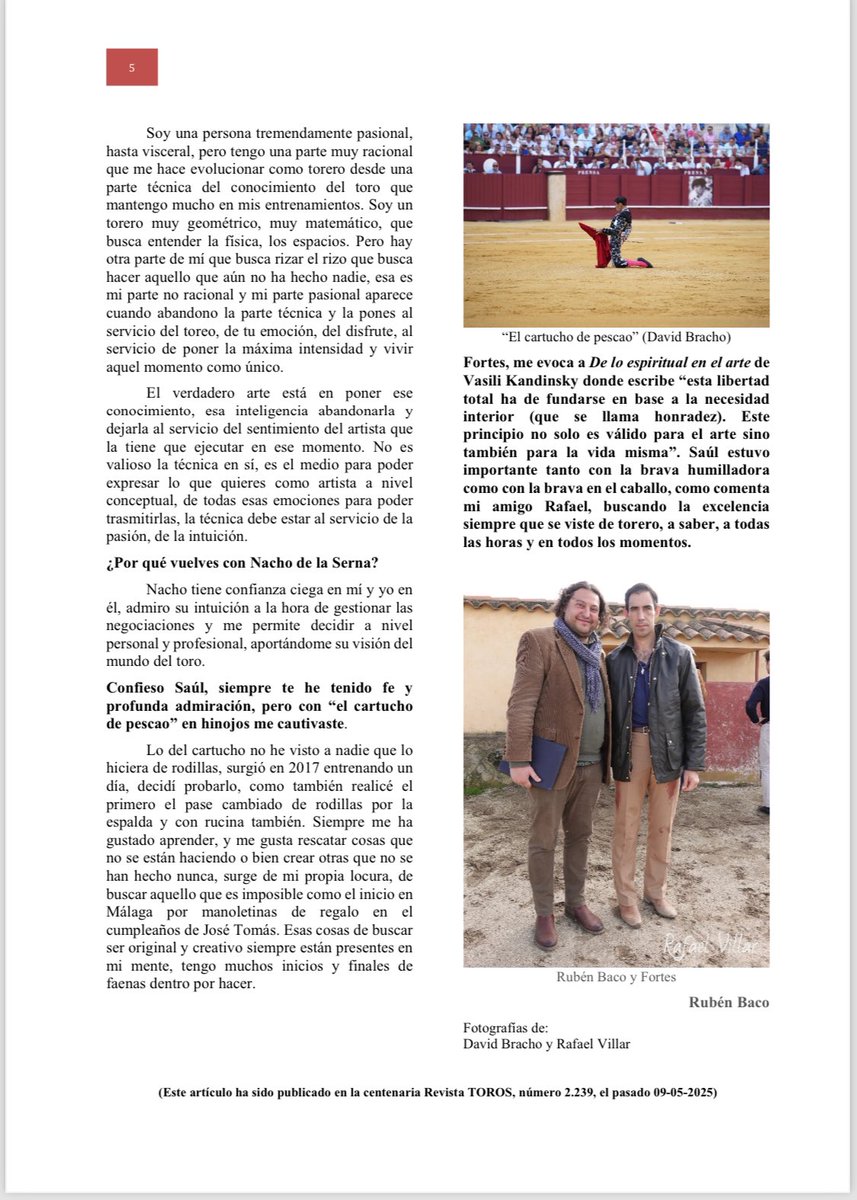 REPORTAJE SOBRE

“FORTES Y LA ESPIRITUALIDAD 

DEL TOREO”  <a href="/JimenezFortes/">Saúl Jiménez FORTES</a> 

Publicado el 9/5/25 

en la Revista TOROS

📷 David Bracho

📷 Rafael Villar 

<a href="/rvmoyo/">Rafael Villar Moyo</a> 

2/2