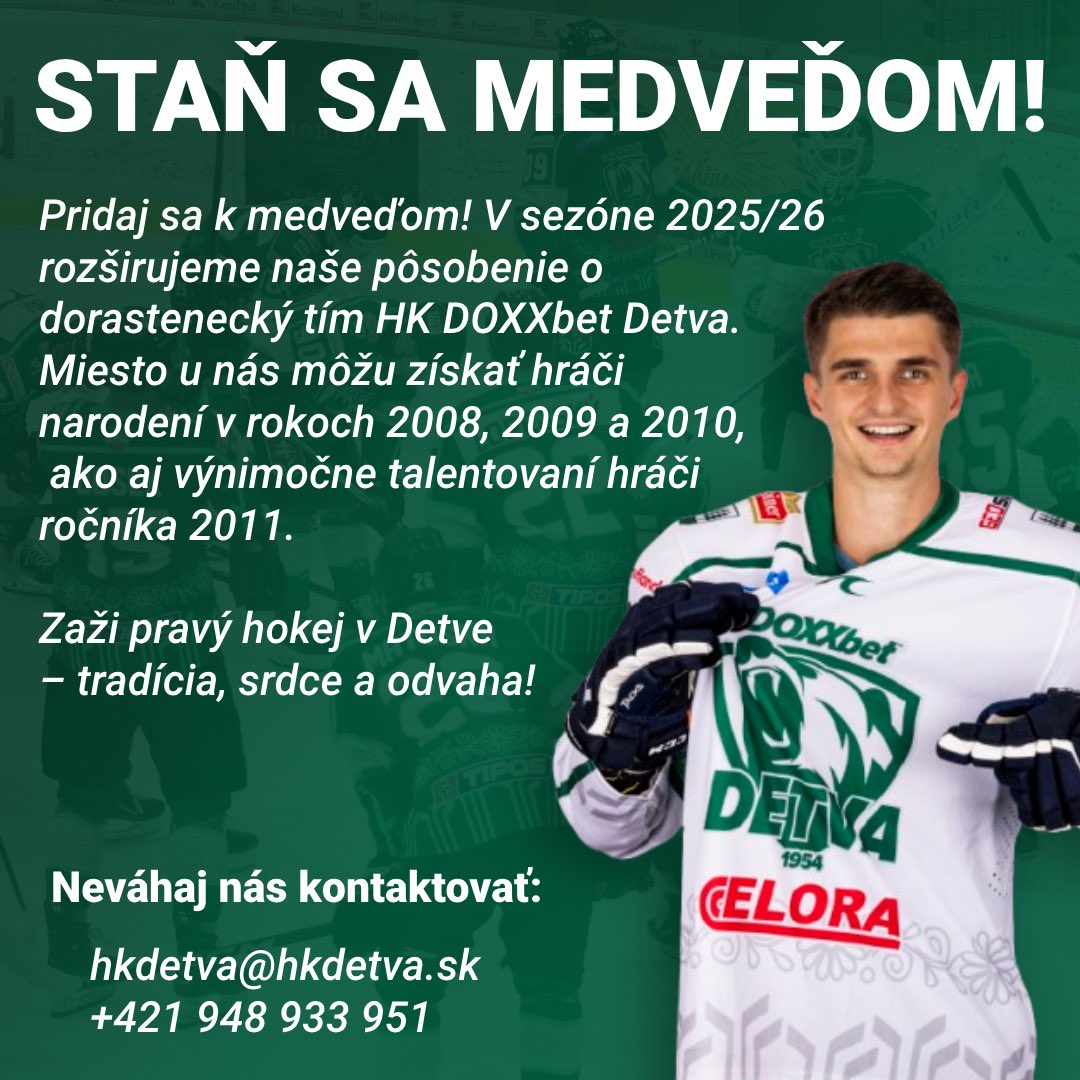 chamula_richard's tweet photo. 🟢 PRIDAJ SA K NÁM A ZAŽI NEZABUDNUTEĽNÚ SEZÓNU
Ak máš chuť športovať, zlepšovať sa a byť súčasťou niečoho výnimočného, čakáme práve na teba.
V Detve veríme, že šancu si zaslúži každý, kto hrá srdcom. 💚🏒
#hokej #detva #zvolen #banskabystrica #brezno #lucenec https://t.co/B9HvwvFlGg