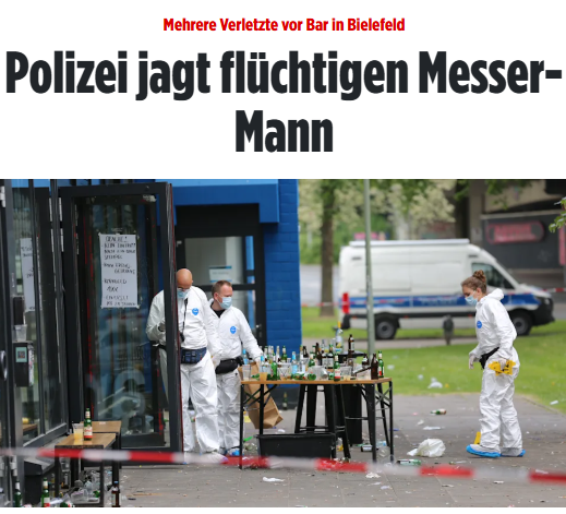 Mehrere Verletzte in #Bielefeld: Südländer sticht vor Lokal auf mehrere Menschen ein, verletzt sie zum Teil schwer. Dann flieht der Angreifer. Mehrere Personen feierten vor dem Lokal, als ein Unbekannter an die Gruppe herantrat. Dann stach er zu. bild.de/regional/nordr…