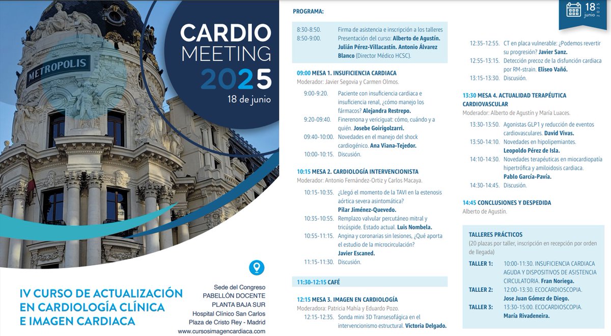 Alberto de Agustin (@doctordeagustin) on Twitter photo Últimas plazas disponibles para CardioMeeting2025! 18 de junio. Curso acreditado y con talleres de ecocardiografía gratuitos! Realiza tu inscripción gratuita en cursosimagencardiaca.com/cardiomeeting. Os esperamos!
<a href="/CardioRed1/">CardioRed 1</a> Últimas plazas disponibles para CardioMeeting2025! 18 de junio. Curso acreditado y con talleres de ecocardiografía gratuitos! Realiza tu inscripción gratuita en cursosimagencardiaca.com/cardiomeeting. Os esperamos!
<a href="/CardioRed1/">CardioRed 1</a>