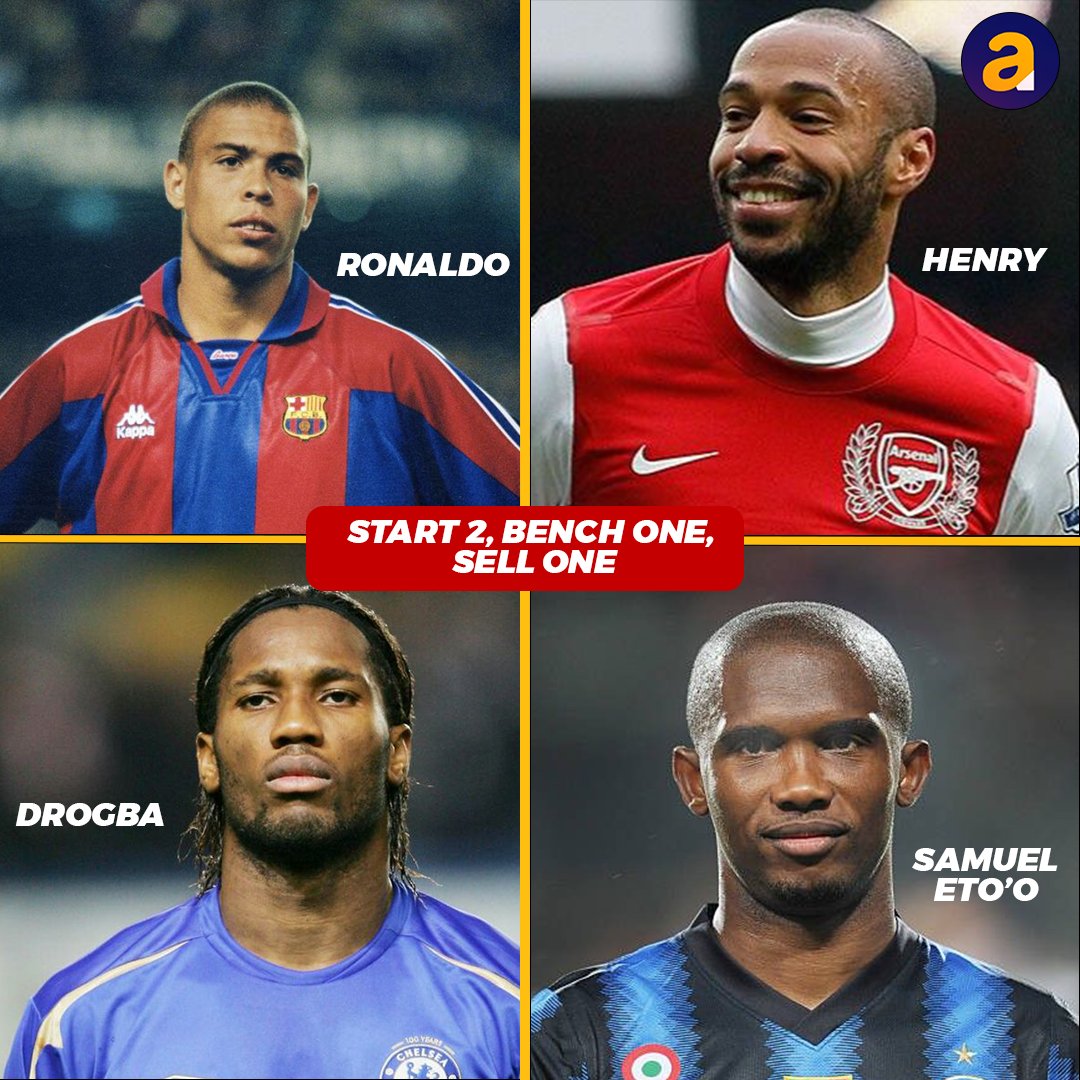 AccessBET's tweet photo. Start 2️⃣, Bench 1️⃣, Sell 1️⃣! 🤯⚽️
Ronaldo, Henry, Drogba, Samuel Eyo’o — who’s pulling the strings in your team? 🎯🔥
Drop your picks below and let the debate begin! 👇
#StartBenchSell #FPLTalk #Gameweek35 #drogba #samuel #eto,o #Eze #PremierLeague #fantasyfootball https://t.co/i9KOfXxQn1