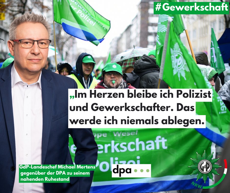 Michael Mertens (61) hat mit <a href="/dpa/">dpa</a> über den nahenden Ruhestand gesprochen. Damit steht im Sommer auch ein Wechsel an der Spitze der mittlerweile >50.000 Mitglieder starken #GdP in #NRW an.

Bericht: sueddeutsche.de/panorama/46-ja…

#Polizei #DGB #Gewerkschaft