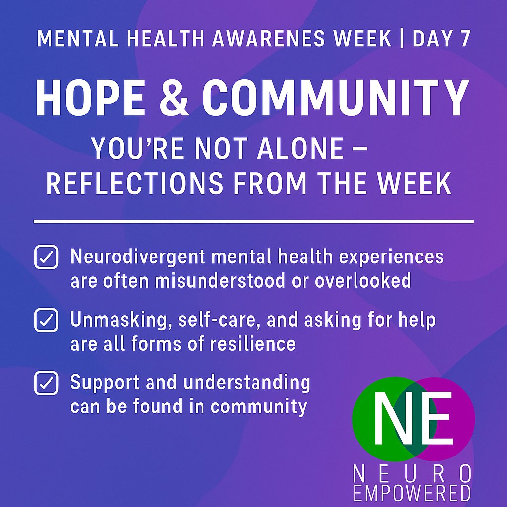 NeuroEmpowered's tweet photo. Day 7 – Hope &amp; Community
To everyone who’s been told they’re too much. To everyone who’s exhausted from masking. To everyone who’s still figuring it all out
You are not alone.
https://t.co/1fpO0bpcDv
#NeuroEmpoweredVoices #MentalHealthAwarenessWeek #NeurodivergentCommunity https://t.co/PYcz1WXUQ4