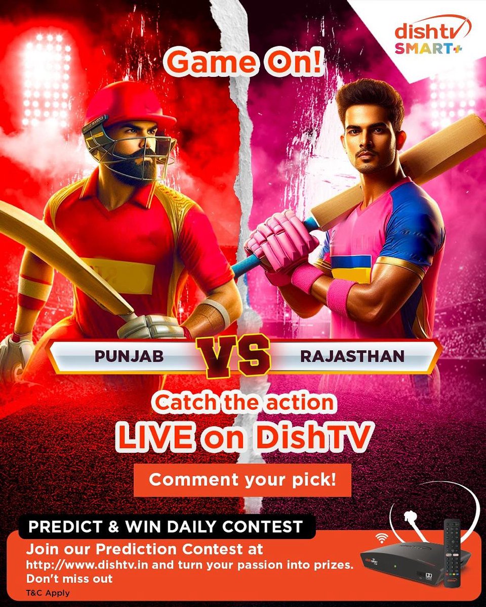 DishTV_India's tweet photo. Tune in LIVE on DishTV Smart+ to catch every boundary and wicket! 📺🏏
Drop your predictions in the comments
Participate in our Predict & Win contest and take home daily prizes!
#GameOnWithDishTV #PunjabVsRajasthan #predictandwin #CricketOnDishTV #LiveCricket #DishTVSmartPlus https://t.co/jQxB04q7HO