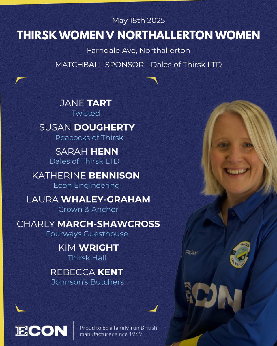 Thirsk Cricket Club (@thirskcc) on Twitter photo The women’s team take on <a href="/CcNorthallerton/">Northallerton Town CC</a> today. Matchball is kindly sponsored by <a href="/DalesOfThirsk/">Dales Of Thirsk</a> #WeAreThirsk The women’s team take on <a href="/CcNorthallerton/">Northallerton Town CC</a> today. Matchball is kindly sponsored by <a href="/DalesOfThirsk/">Dales Of Thirsk</a> #WeAreThirsk