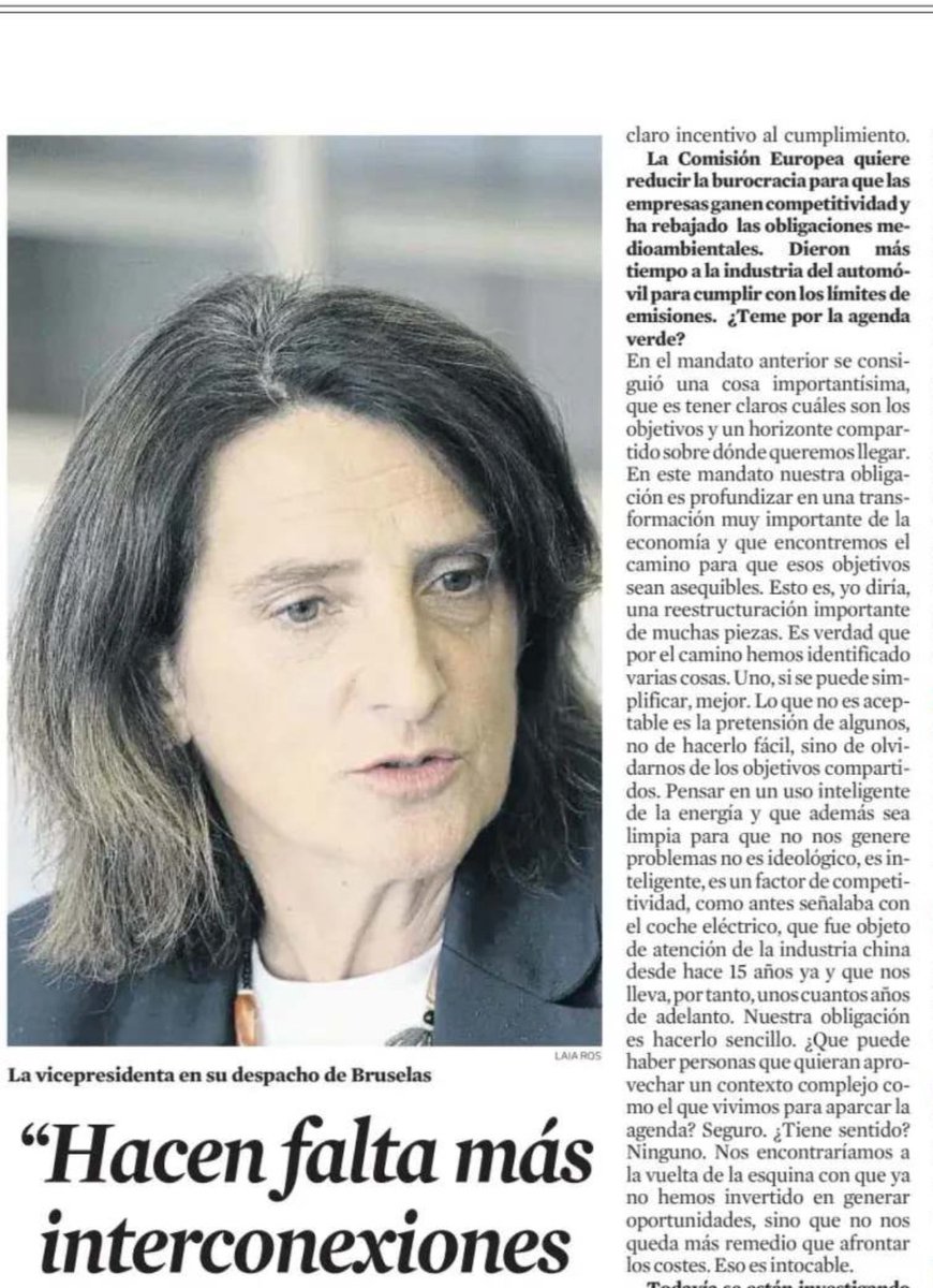 7 años de ministra de energía y ahora desde Bruselas describe todo lo que hay que hacer y no hizo. La red eléctrica es el mayor cuello de botella de la economía española y el principal problema es la burocracia y la ineficacia de su ministerio. Y continúa
