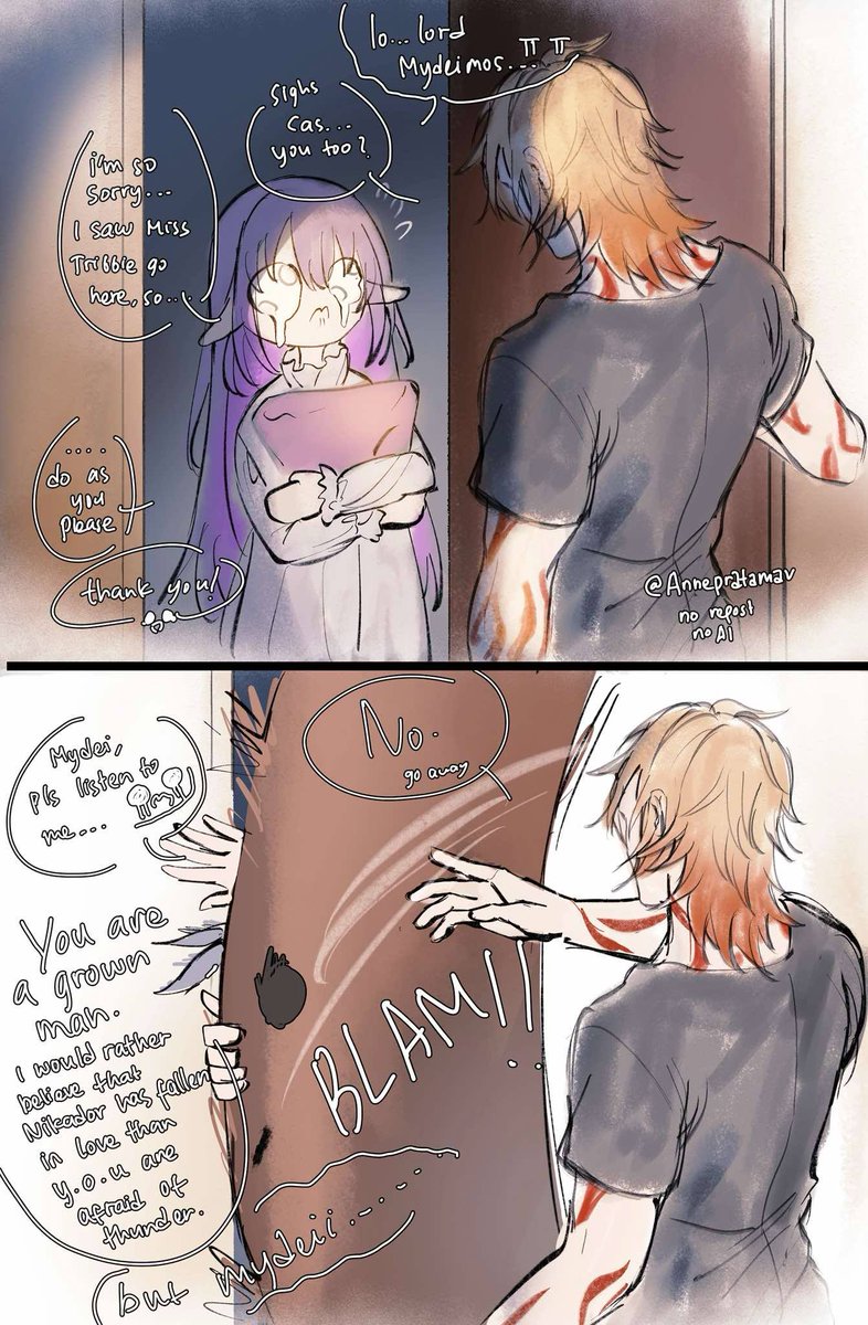 annepratamav's tweet photo. night when it was raining and thundering outside

in the end the one who couldn't sleep well was Mydei.....) (and Danheng)
#mydei #phainon #castorice #hsr https://t.co/Yh6G2PB1Hp