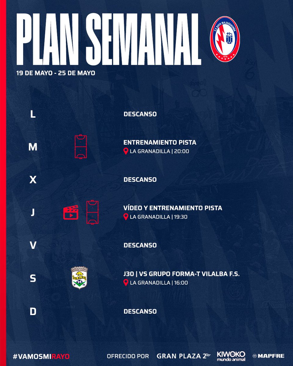 Rayo Majadahonda Fútbol Sala (@rmajadahondafs) on Twitter photo ¡Última semana de competición para nuestro primer equipo! El sábado recibimos a <a href="/vilalba_fs/">Grupo Forma-t Vilalba FS</a> ¡Vamos a por ello!
#VamosMiRayo⚡️⚪️🔵🔴 ¡Última semana de competición para nuestro primer equipo! El sábado recibimos a <a href="/vilalba_fs/">Grupo Forma-t Vilalba FS</a> ¡Vamos a por ello!
#VamosMiRayo⚡️⚪️🔵🔴