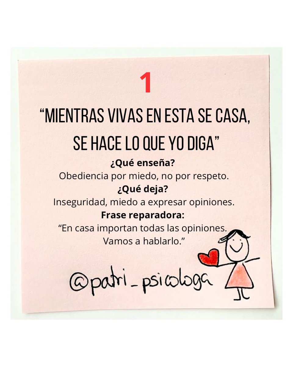 Patri_Psicologa's tweet photo. Frases que marcaron la infancia de muchos niños y que no deberíamos repetir.

En los post-it te explico qué enseñanza, qué dejan y la frase reparadora.

❓¿Qué frase te marcó? ¿Qué frase demoledora, tóxica escuchaste en tu infancia? Te leo.

💕 https://t.co/uQEVu3eUep https://t.co/Ejr5KziWrG