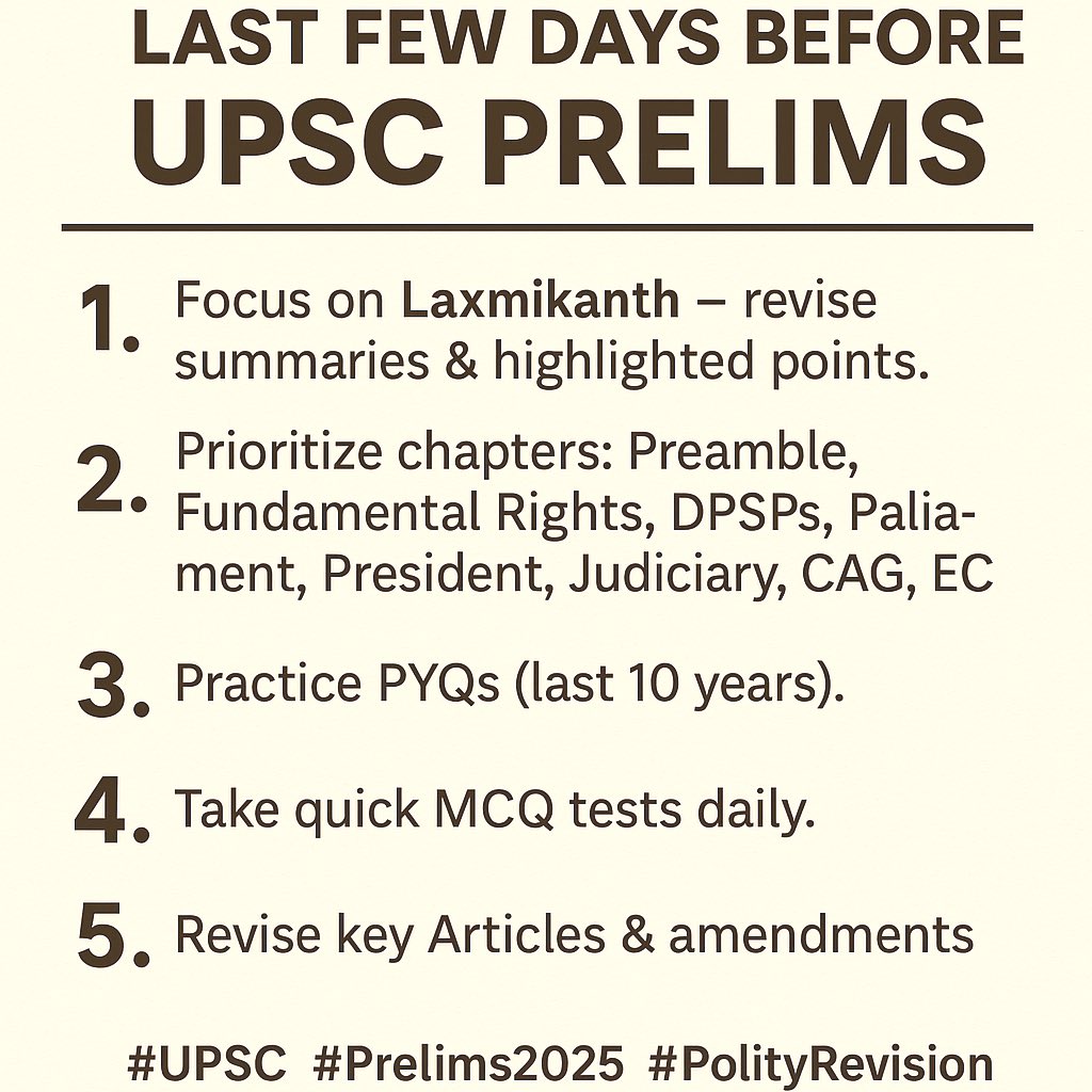 Nidhidhakagaur's tweet image. UPSC Prelims 2025- 

#UPSC #Prelims2025 #PolityRevision