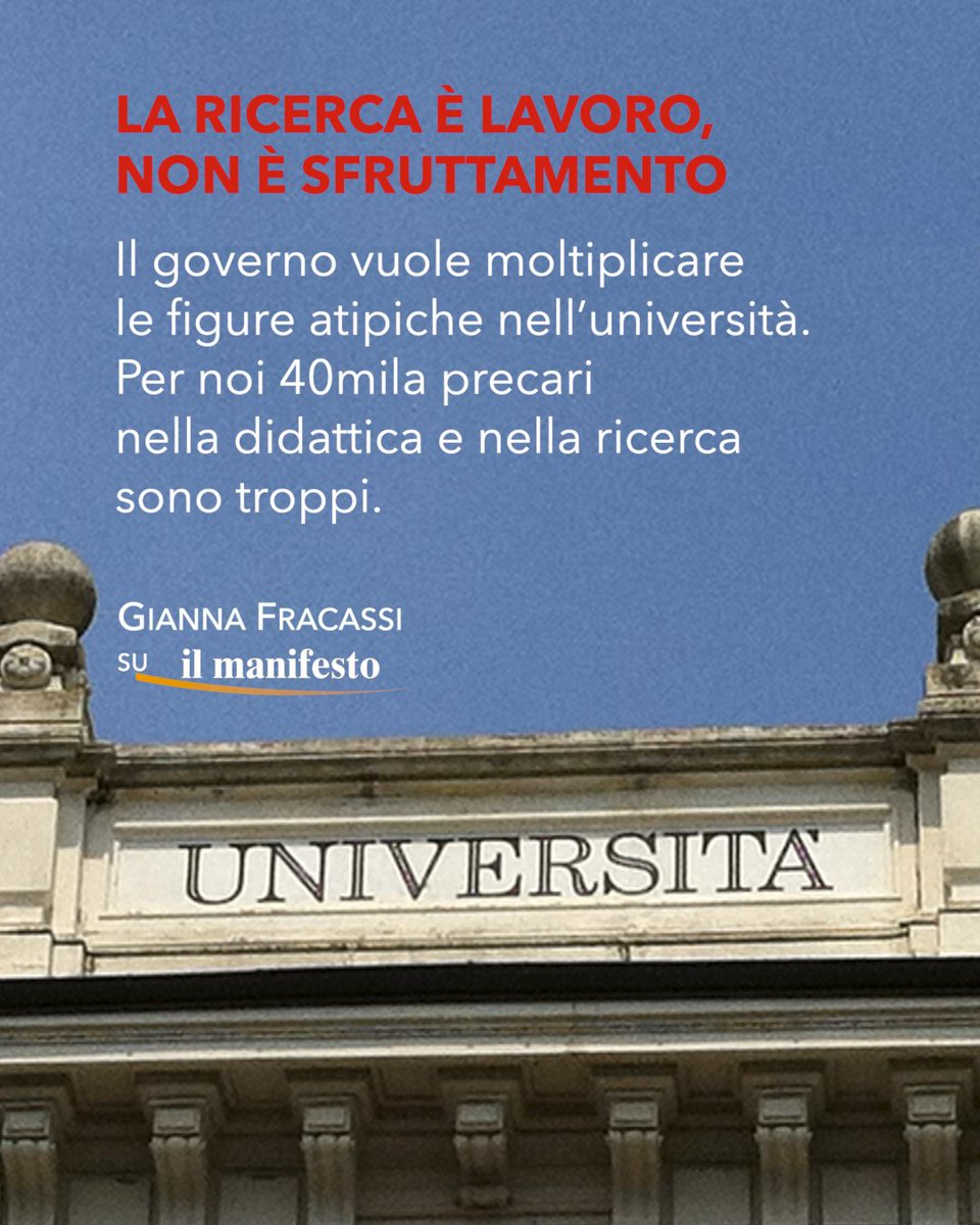 FLC CGIL nazionale (@flccgil) on Twitter photo Su <a href="/ilmanifesto/">il manifesto</a> una riflessione della segretaria generale #FLCCGIL su sciopero dei precari dell'#università e sui progetti del governo che mirano a moltiplicare le figure “atipiche”.
Per <a href="/giannafracassi/">Gianna Fracassi</a> ricerca è LAVORO: investire nell'università e stabilizzare il precariato Su <a href="/ilmanifesto/">il manifesto</a> una riflessione della segretaria generale #FLCCGIL su sciopero dei precari dell'#università e sui progetti del governo che mirano a moltiplicare le figure “atipiche”.
Per <a href="/giannafracassi/">Gianna Fracassi</a> ricerca è LAVORO: investire nell'università e stabilizzare il precariato