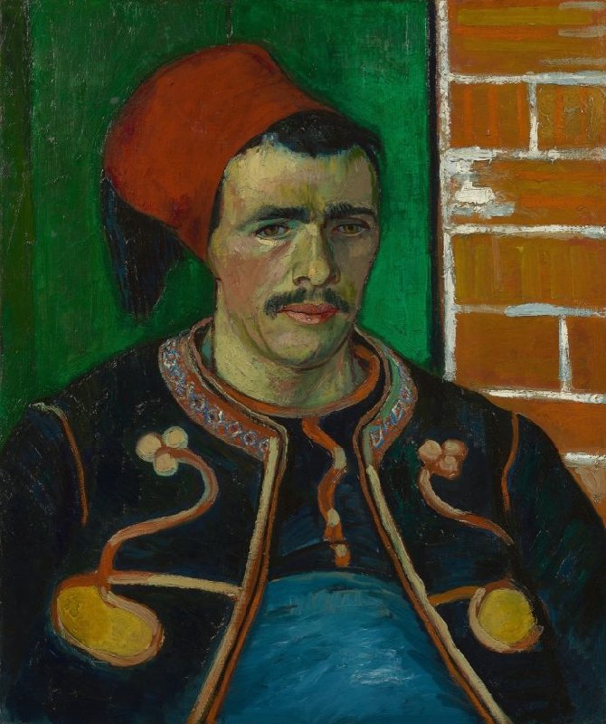 Embroidery with significance🧵When in Arles (FR), Vincent painted a portrait of ‘The Zouave’, a soldier in a special French regiment. The embroidery on his jacket wasn't just decorative; it revealed his role as a musician within the regiment, likely playing the horn 🎺 or drum 🥁