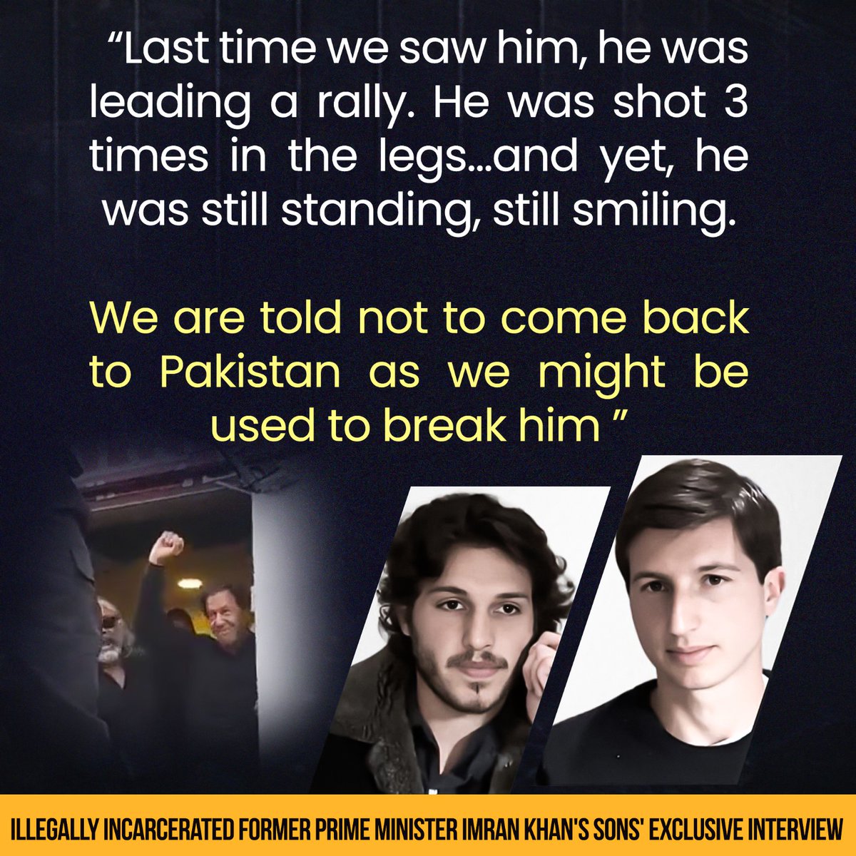He was shot 3 times in the legs, and yet, he was still standing and smiling." Imran Khan's sons 

#عمران_کی_رہائی_ضروری