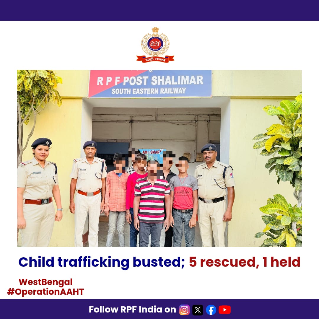 #RPF Shalimar foiled a child trafficking attempt and rescued 5 minors from a trafficker. The accused was planning to exploit the boys as laborers. Timely intervention ensured their safety. #GRP Shalimar has registered a case against the trafficker.
#OperationAAHT