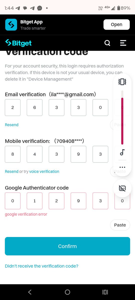 ILAYARASU18's tweet photo. @bitgetglobal Automatic today logout my account 
...am logging now' asking 3 verification code.... google authentication code can't work.. what can I do....how can I login my account https://t.co/52JRzQ64Og