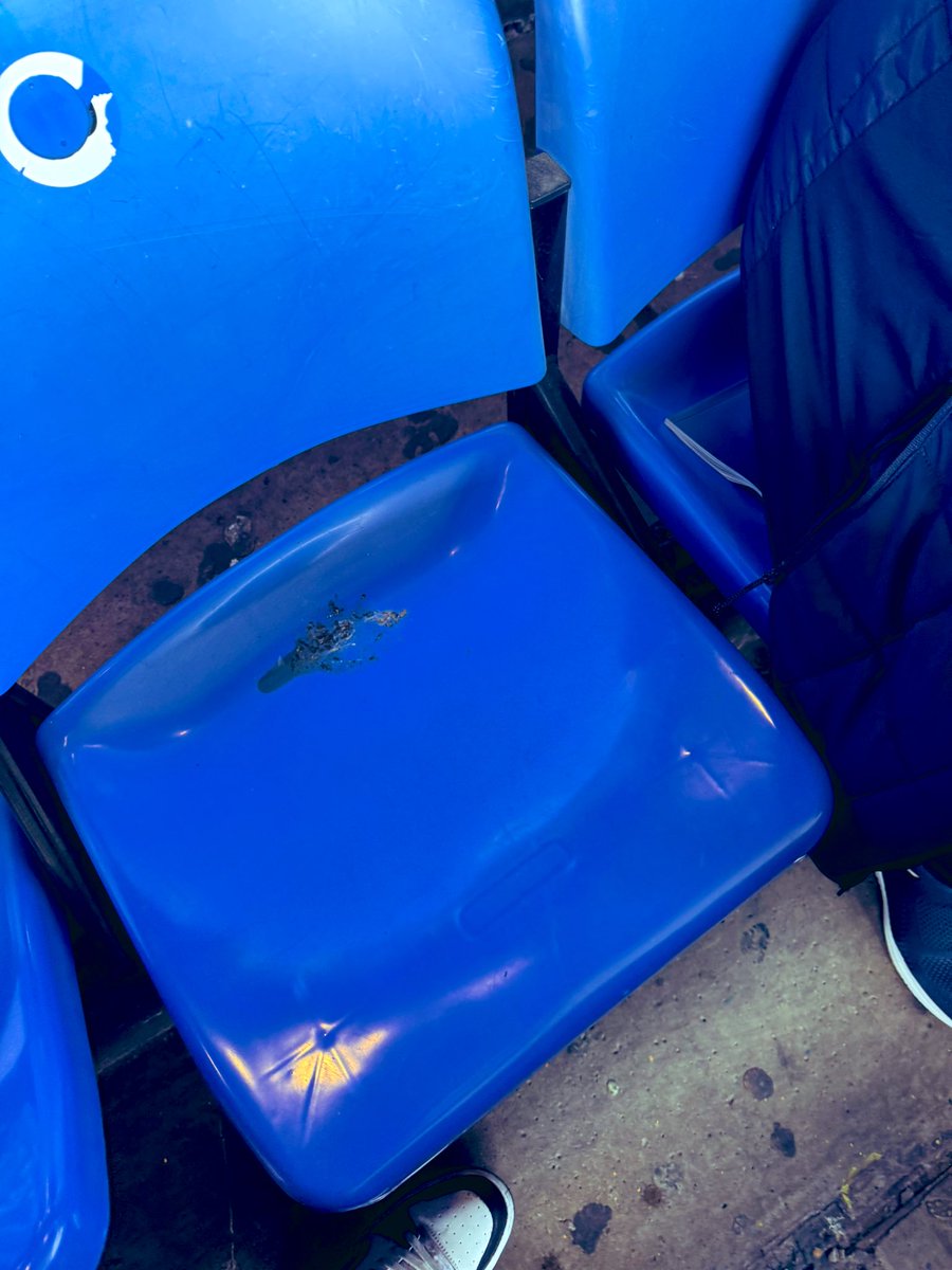 andycr1878's tweet photo. Last ever game at Goodison today, so many memories and one final one as a bird has kindly left me a good luck charm for the final game on my seat! ๐๐๐ @Everton #GoodisonPark #evertonmatchday #efcmatchday https://t.co/sNNgfQFD4u
