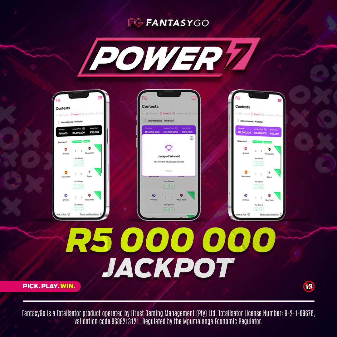FantasyGo_sa's tweet photo. 3 hours until our Power 7 contest closes!💵

Get your predictions in before the deadline and be in the running to win the jackpot of R5 MILLION!🔥

Play now!

https://t.co/c2BrIgha75

#WinBig #PremierLeague #EPL #BigWin https://t.co/GIgkUHWbTM