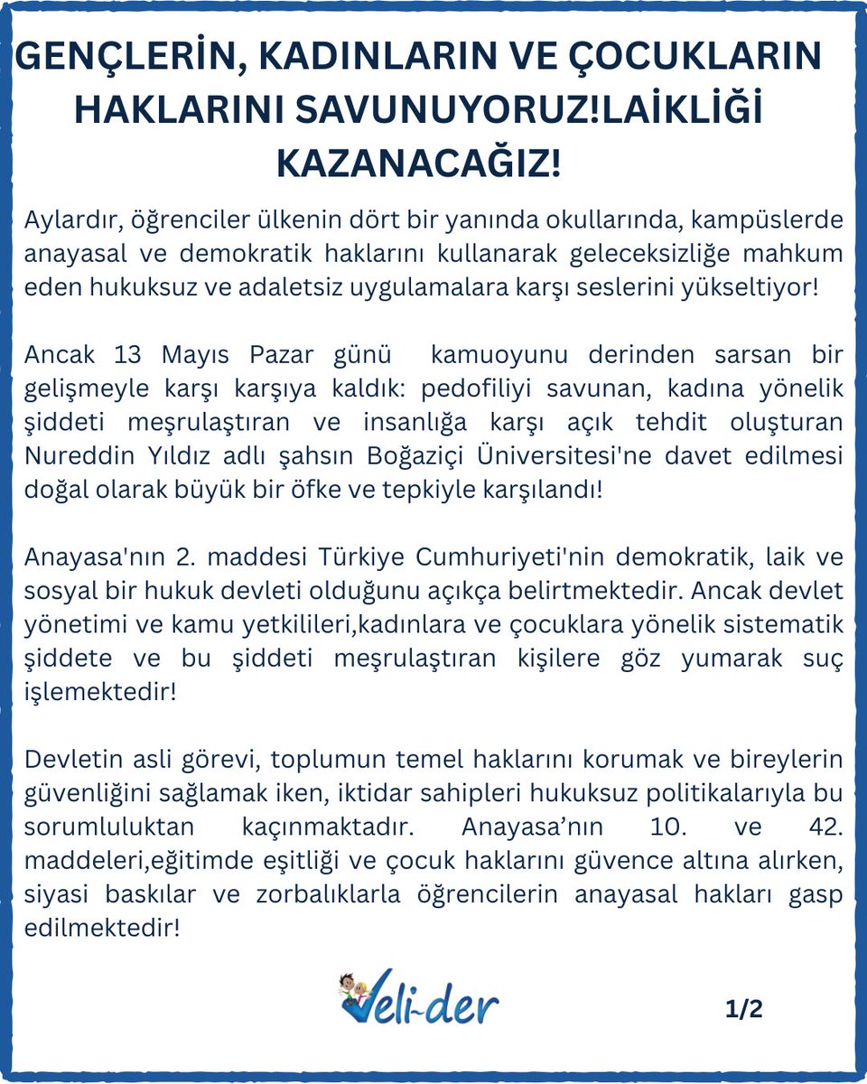 VeliderB's tweet photo. Çocuk yaşta evlilikleri savunanlara, kadınların şiddete maruz kalmasını normalleştirenlere karşı dimdik ayakta duracağız! 
Çocuklarımızın haklı taleplerini sahiplenmeye, ortak geleceğimiz için mücadele etmeye ve tek bir öğrencimizi dahi yalnız bırakmamaya kararlıyız! https://t.co/b0ftuizUjU