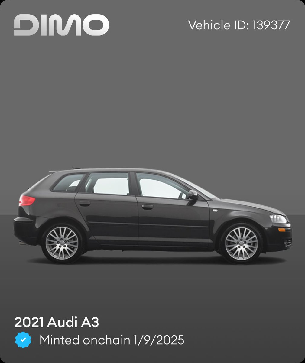 mikaberno's tweet photo. I just minted my car onchain with ⁦@DIMO_Network⁩ https://t.co/z1bIXKDllf