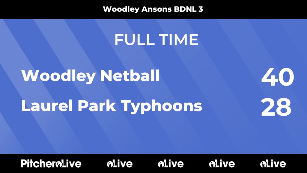FULL TIME: Woodley Netball 40 - 28 Laurel Park Typhoons
#WOOLAU #Pitchero
woodleynetball.co.uk/teams/198756/m…