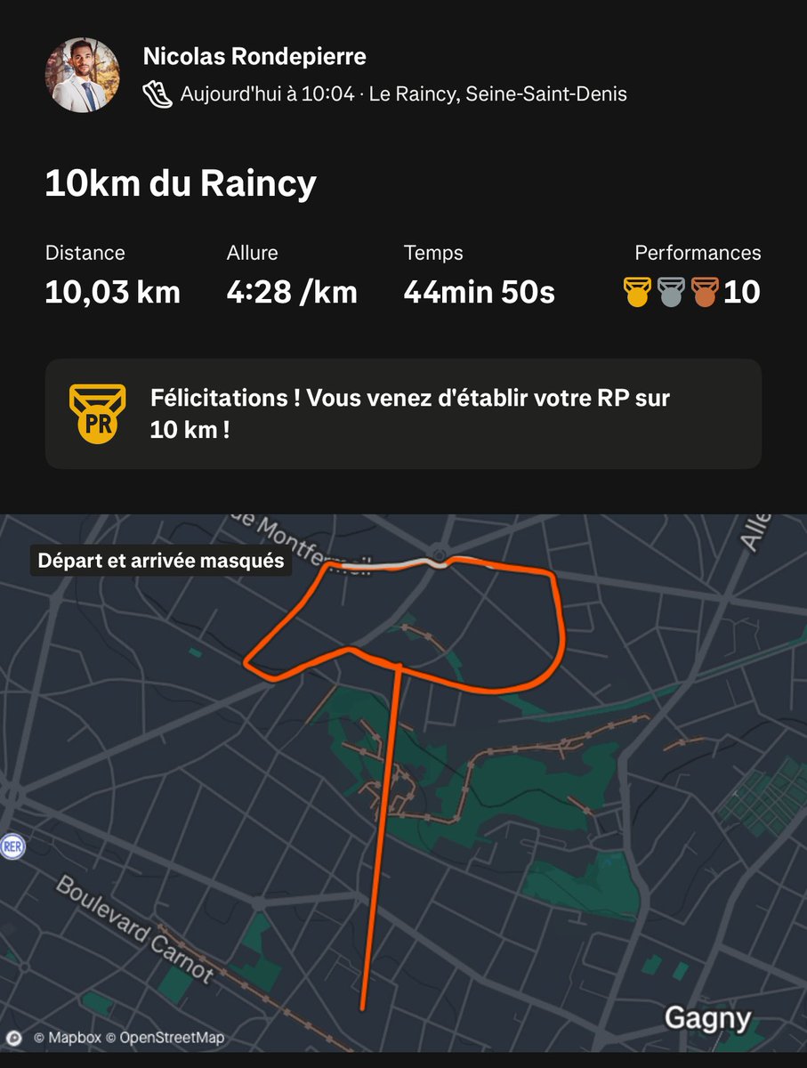 🏃🏻‍♂️ Très bonne ambiance ce matin au 10km du Raincy. 

Une course bouclée en 44min50, record personnel 🤩

👏🏻 Bravo à tous les participants et merci aux bénévoles qui ont encadré la course !