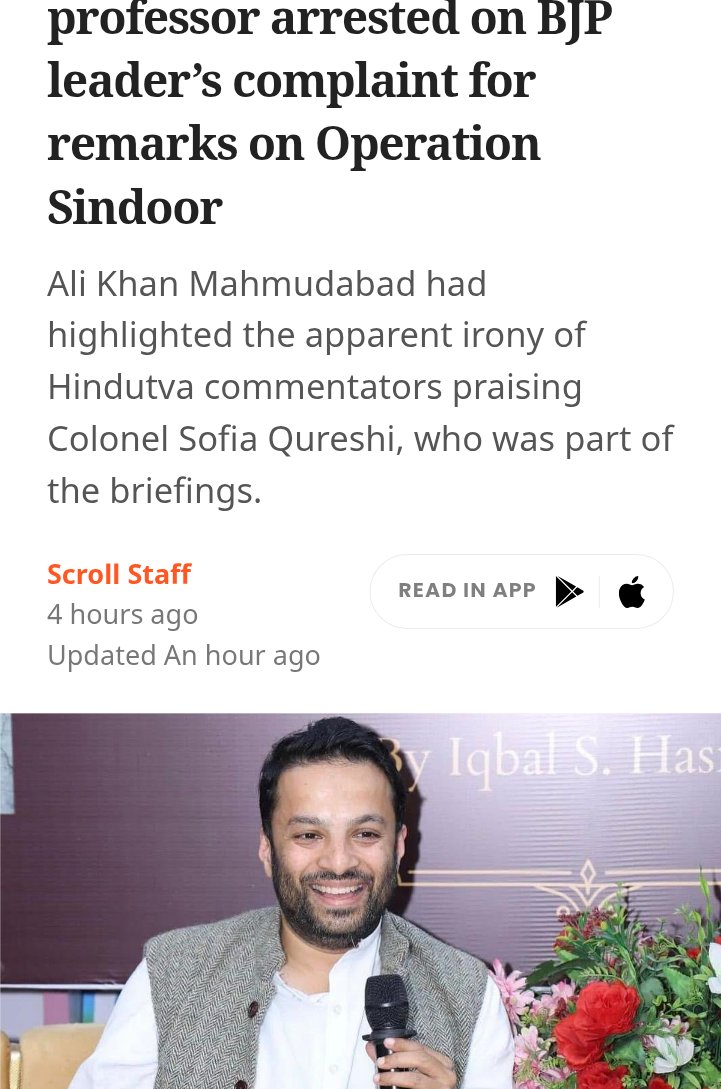 anjali__27's tweet image. From #HanyBabu to M.A. Khan, #Umarkhalid to #SabyasachiDas msg is clear, Dissent is sedition, Critical thinking is treason, to speak is to risk arrest!
Release @Mahmudabad NOW
Why not arrest bigots like Vijay Shah, who called Col. Qureshi “sister of the terrorists”?
