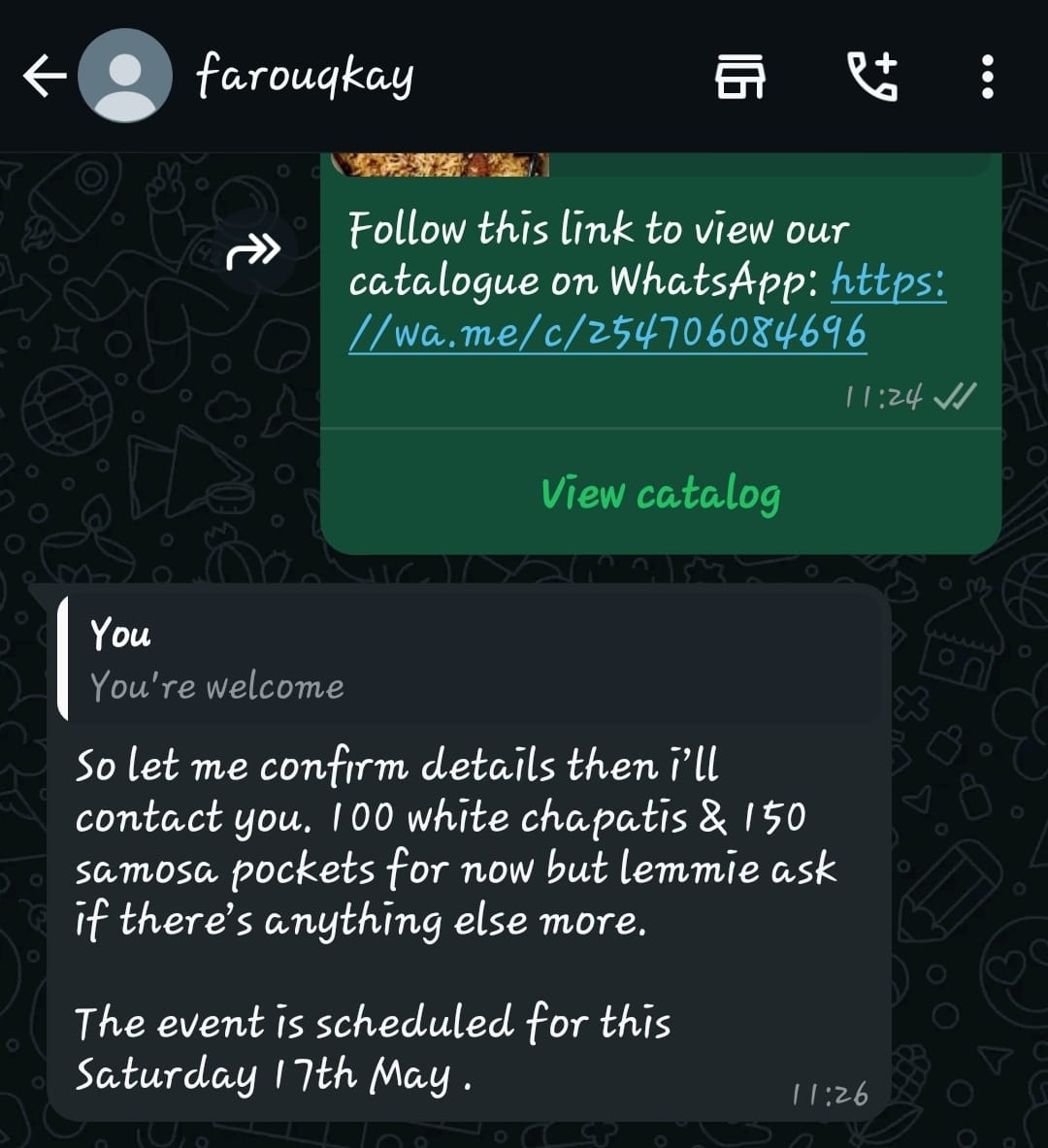 wachuka_p's tweet photo. @BeardedChef_ In this initial order text you said delivery is on 17th, so if you happen to change timeline. . There were other orders that were placed. She took her time to fix your indecisiveness. Bro... May karma catch up with you. Ametukanwa can't be reversed. Mungu yupo https://t.co/0isIPBYgIR