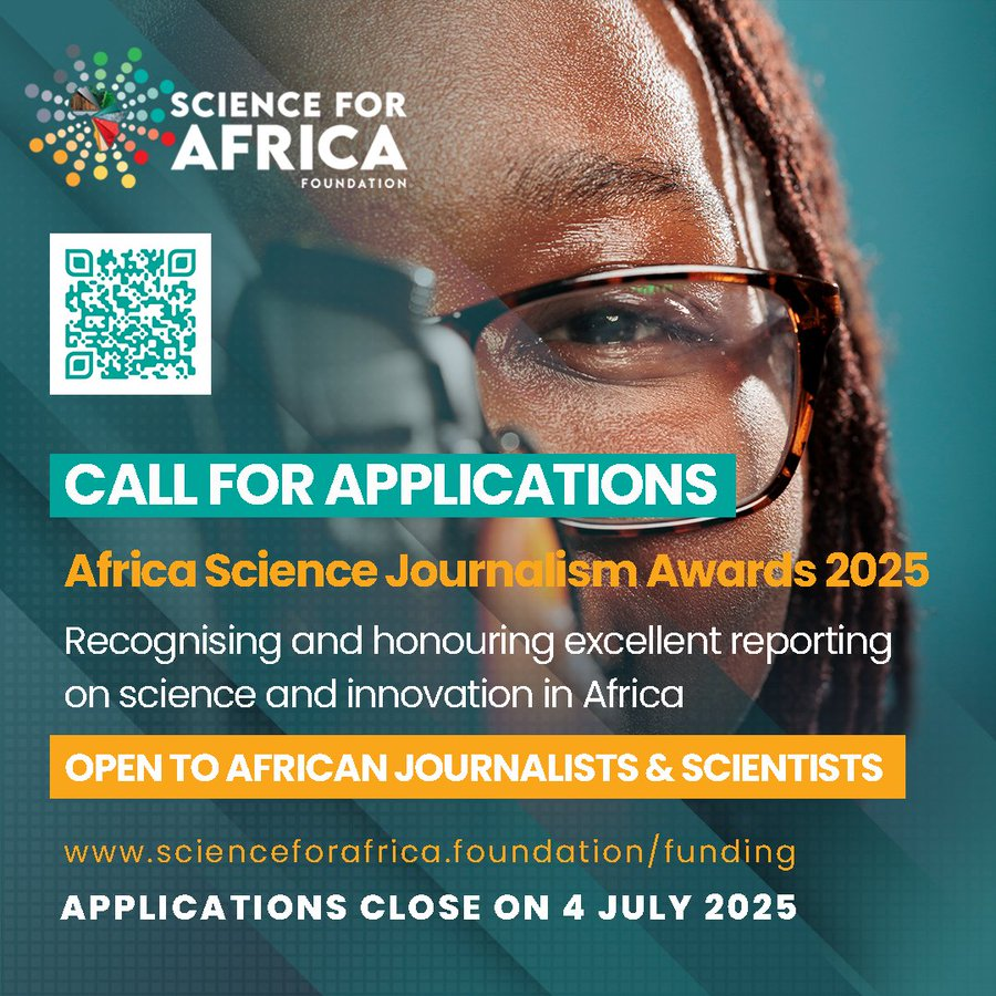 GIJN Africa (@gijnafrica) on Twitter photo NEW! <a href="/SciforAfrica/">Science for Africa Foundation</a> is now accepting submissions for the Africa Science Journalism Awards 2025.
The awards recognise & honour African journalists who excel in covering health, climate change and environment, and agriculture.
Deadline: July 4. twp.ai/4inXYX NEW! <a href="/SciforAfrica/">Science for Africa Foundation</a> is now accepting submissions for the Africa Science Journalism Awards 2025.
The awards recognise & honour African journalists who excel in covering health, climate change and environment, and agriculture.
Deadline: July 4. twp.ai/4inXYX