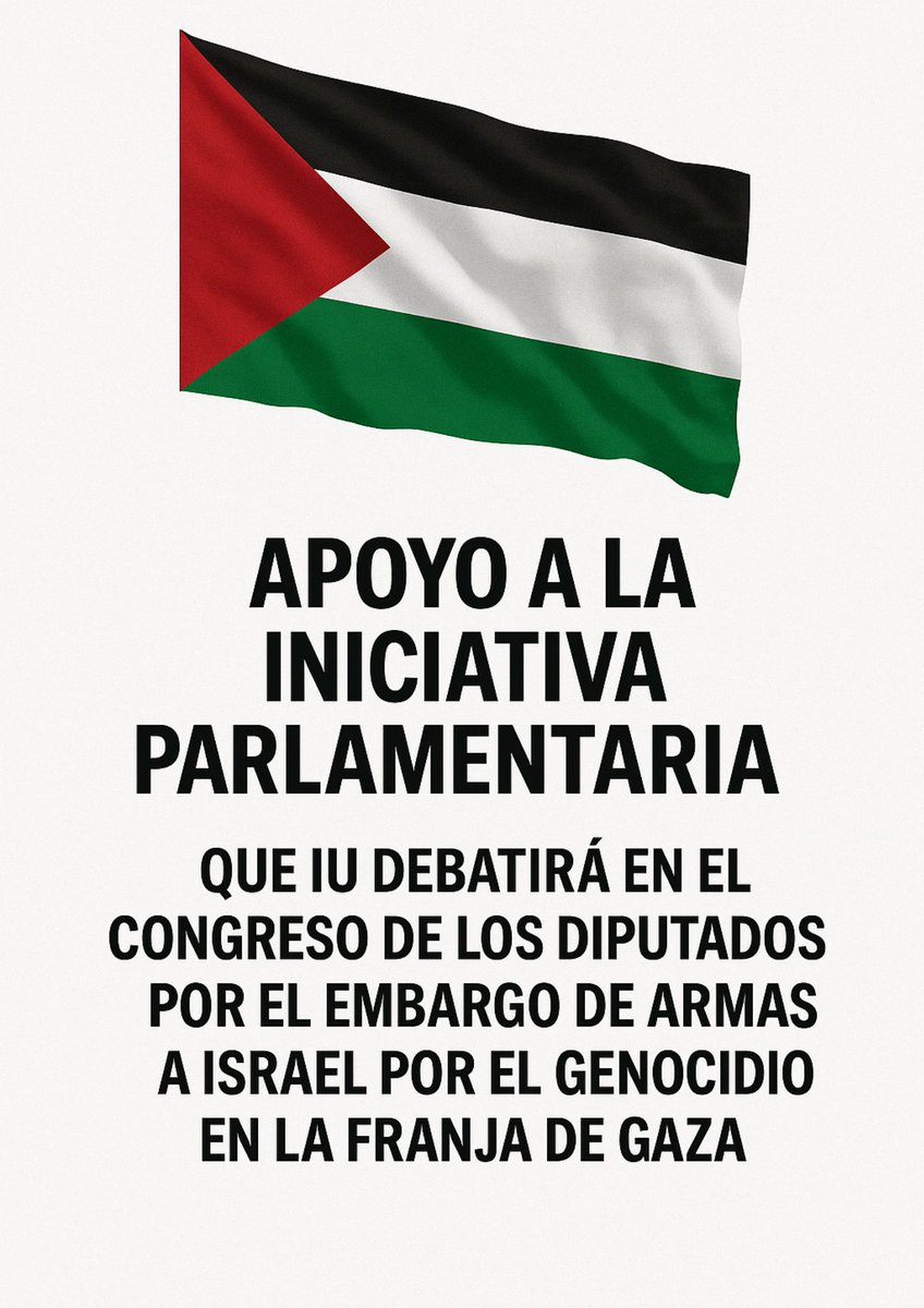 Eduardo Rubio Aliaga (@eddy_ra) on Twitter photo Yo apoyo la iniciativa de <a href="/IzquierdaUnida/">Izquierda Unida🔻🇵🇸</a> que el próximo martes se debate en el Congreso de los Diputados una iniciativa para el embargo de armas a Israel por el Genocidio de #Gaza <a href="/sumar/">Sumar</a> <a href="/Palestinahoy01/">Palestina Hoy</a> Yo apoyo la iniciativa de <a href="/IzquierdaUnida/">Izquierda Unida🔻🇵🇸</a> que el próximo martes se debate en el Congreso de los Diputados una iniciativa para el embargo de armas a Israel por el Genocidio de #Gaza <a href="/sumar/">Sumar</a> <a href="/Palestinahoy01/">Palestina Hoy</a>