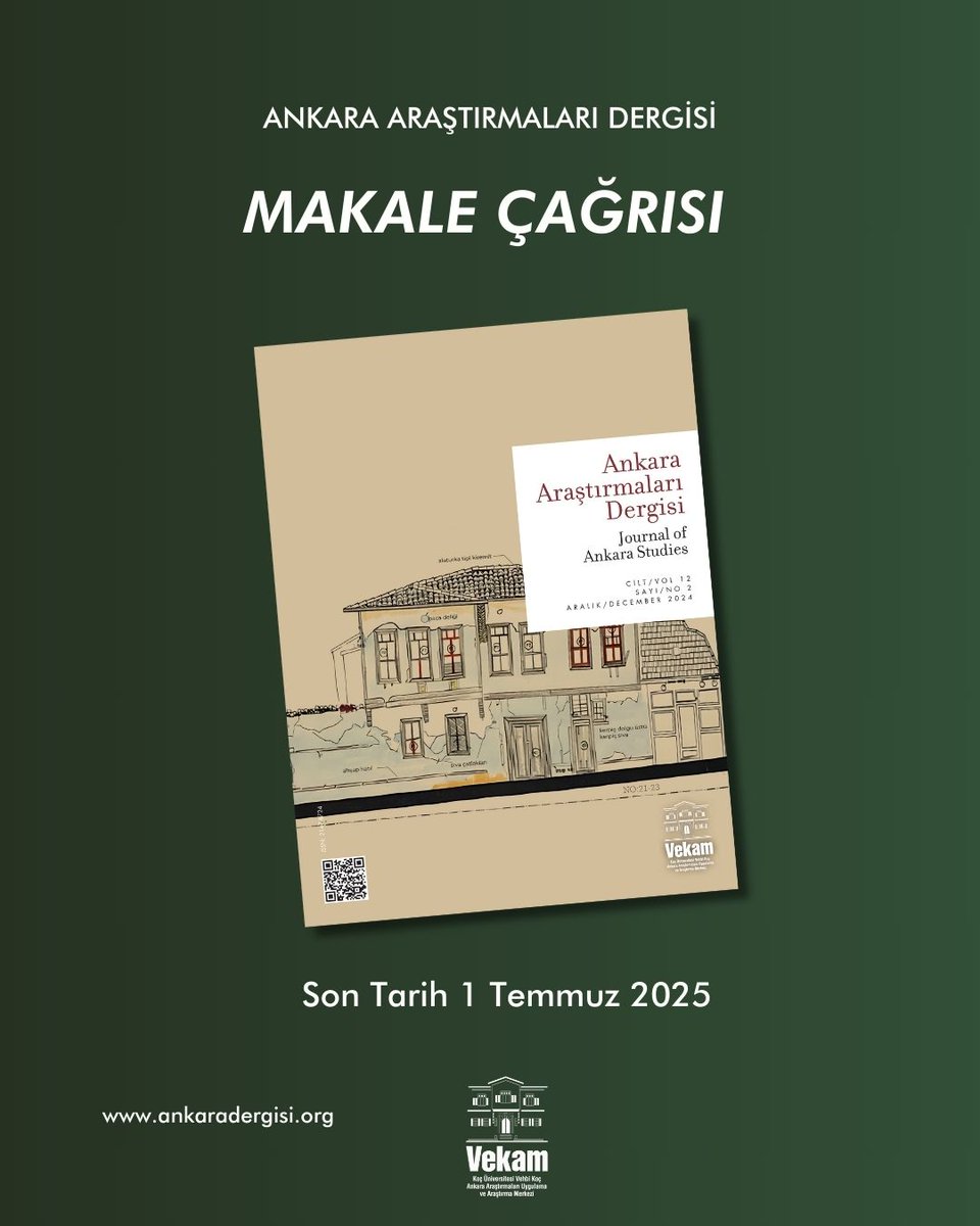 VEKAM (@vekamankara) on Twitter photo Ankara Araştırmaları Dergisi’nin 26. sayısı için Ankara’yı merkez alan disiplinler arası makale gönderimlerinizi bekliyoruz. Makale gönderimi için son başvuru tarihi 1 Temmuz 2025.
ankaradergisi.org/jvi.aspx
#VEKAM #kocuniversity <a href="/kocuniversity/">Koç Üniversitesi</a> Ankara Araştırmaları Dergisi’nin 26. sayısı için Ankara’yı merkez alan disiplinler arası makale gönderimlerinizi bekliyoruz. Makale gönderimi için son başvuru tarihi 1 Temmuz 2025.
ankaradergisi.org/jvi.aspx
#VEKAM #kocuniversity <a href="/kocuniversity/">Koç Üniversitesi</a>
