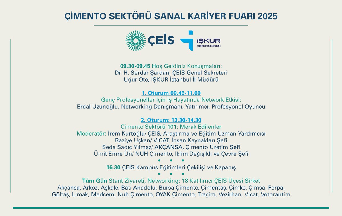 📢 Çimento Sektörü Sanal Kariyer Fuarı 2025 – 22 Mayıs'ta Başlıyor!

Kayıt için hemen tıklayın: kariyerfuari.ceis.org.tr

<a href="/kou92official/">Kocaeli Üniversitesi</a>