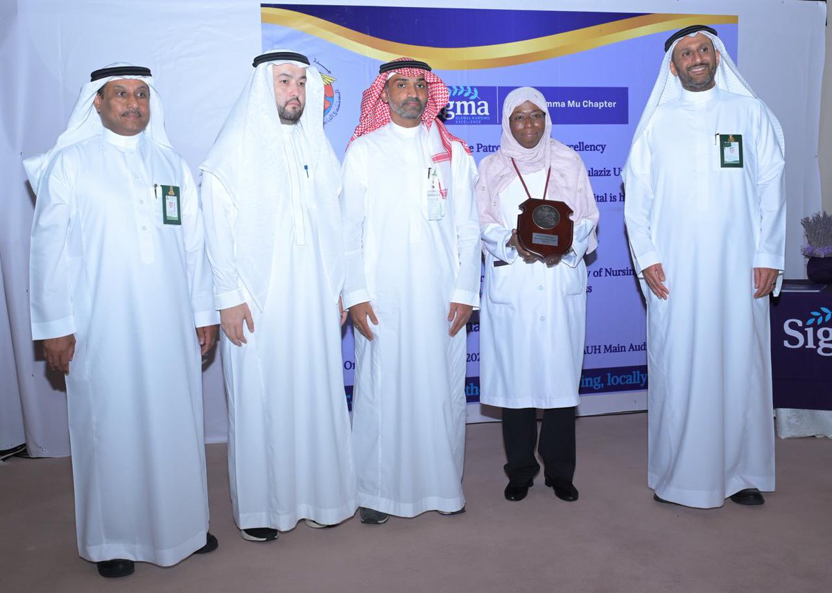 KAU_Health's tweet photo. Under the patronage of the President of King Abdulaziz University, and in the presence of Dr. Mohammed Al-Amoudi, Vice President for Business and Knowledge Creativity, we proudly celebrate the university hospital’s chartering of the Alpha Gamma Mu Chapter by Sigma Theta Tau International — becoming the third hospital outside the U.S. to earn this global recognition.

#SigmaThetaTau #Nursing #KingAbdulazizUniversity