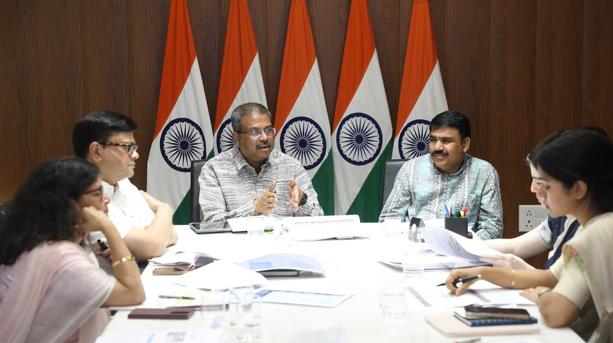 dpradhanbjp's tweet photo. Together with Minister of School and Mass Education, Govt. of Odisha, Shri @NityanandaBJP reviewed the school education landscape of the State, upgradation of school infrastructure, preparation of textbooks and teaching learning materials in alignment with the NCF, capacity building of teachers, implementation of NEP 2020 and other sectoral schemes, including PM Poshan and Samagra Shiksha. 

Glad to learn that @SMEOdisha is conducting a comprehensive door-to-door survey to identify out-of-school children with the objective to mainstream every child into the education system with targeted interventions. Compliment Odisha govt. for this significant effort. The double engine govt. in Odisha is working on mission-mode to universalise access to quality education, promote equity and elevate nutritional and educational status of children. Pleased with the efforts that are being made to incorporate local and cultural elements of Odisha into the state curriculum to ensure textbooks and teaching learning materials resonate with the unique spirit and needs of Odisha. 

PM Shri @narendramodi ji’s govt. at the Centre is committed to support Odisha in redefining and modernising  education to meet 21st century aspirations and pave the way for a #ViksitOdisha and #ViksitBharat.