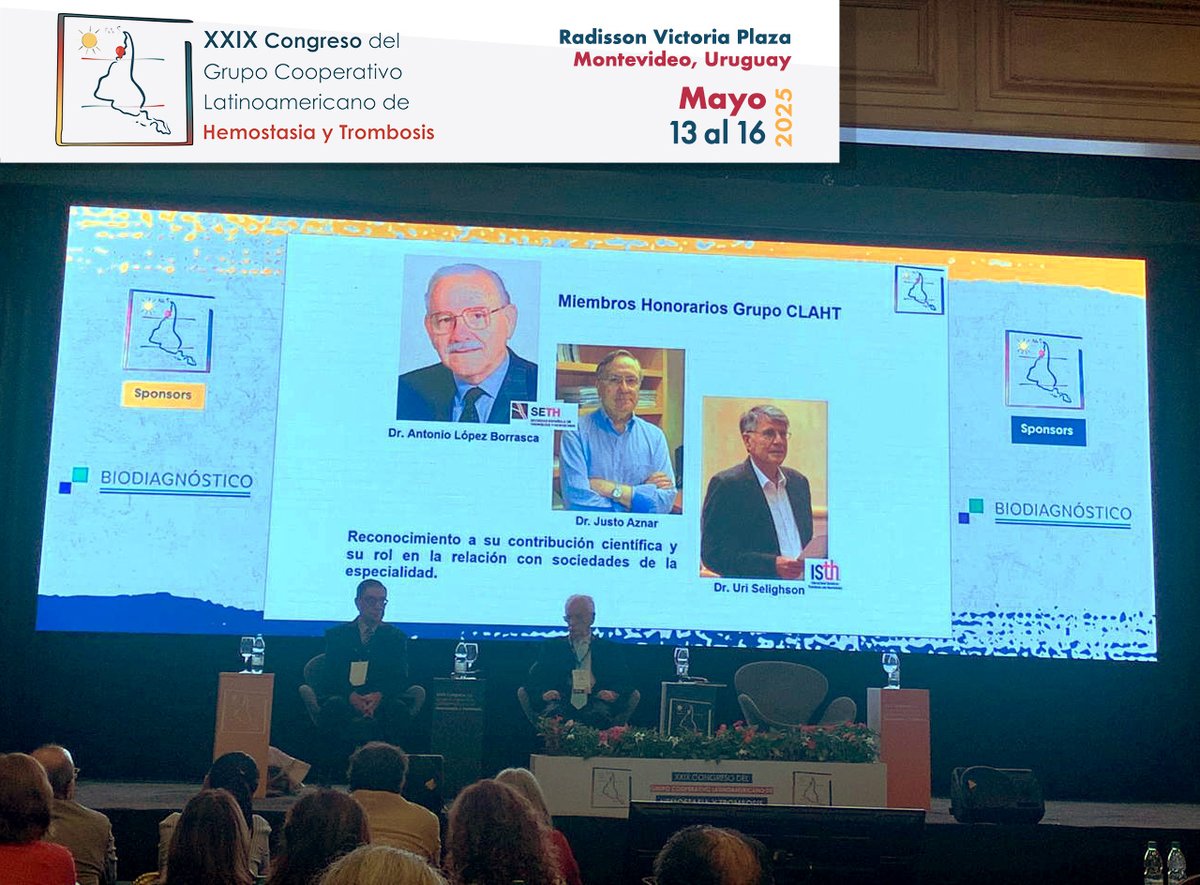 SETH__Oficial's tweet photo. 📸 El pasado viernes se entregó el Premio Celina Altman durante la clausura del #CLAHT2025 en Montevideo, Uruguay.
🏆 Un reconocimiento del @grupoclaht al mejor trabajo inédito en #hemostasia y #trombosis, otorgado desde 2016.
El jurado estuvo compuesto: @Malvarezroman (presidenta de la #SETH), Santiago Bonanad (@HospitalLaFe), @JosRiveraPozo2 (@crh_MoralesIMIB, @CIBERER), @JMBastidaB (@IBSAL_IIS, @HematoCAUSA).
👏 ¡Enhorabuena a los galardonados por su contribución científica!
#SETH #HematoEnRed @isth @wfhemophilia
@ISLH_NEWS @someth_mx @GrupoCAHT