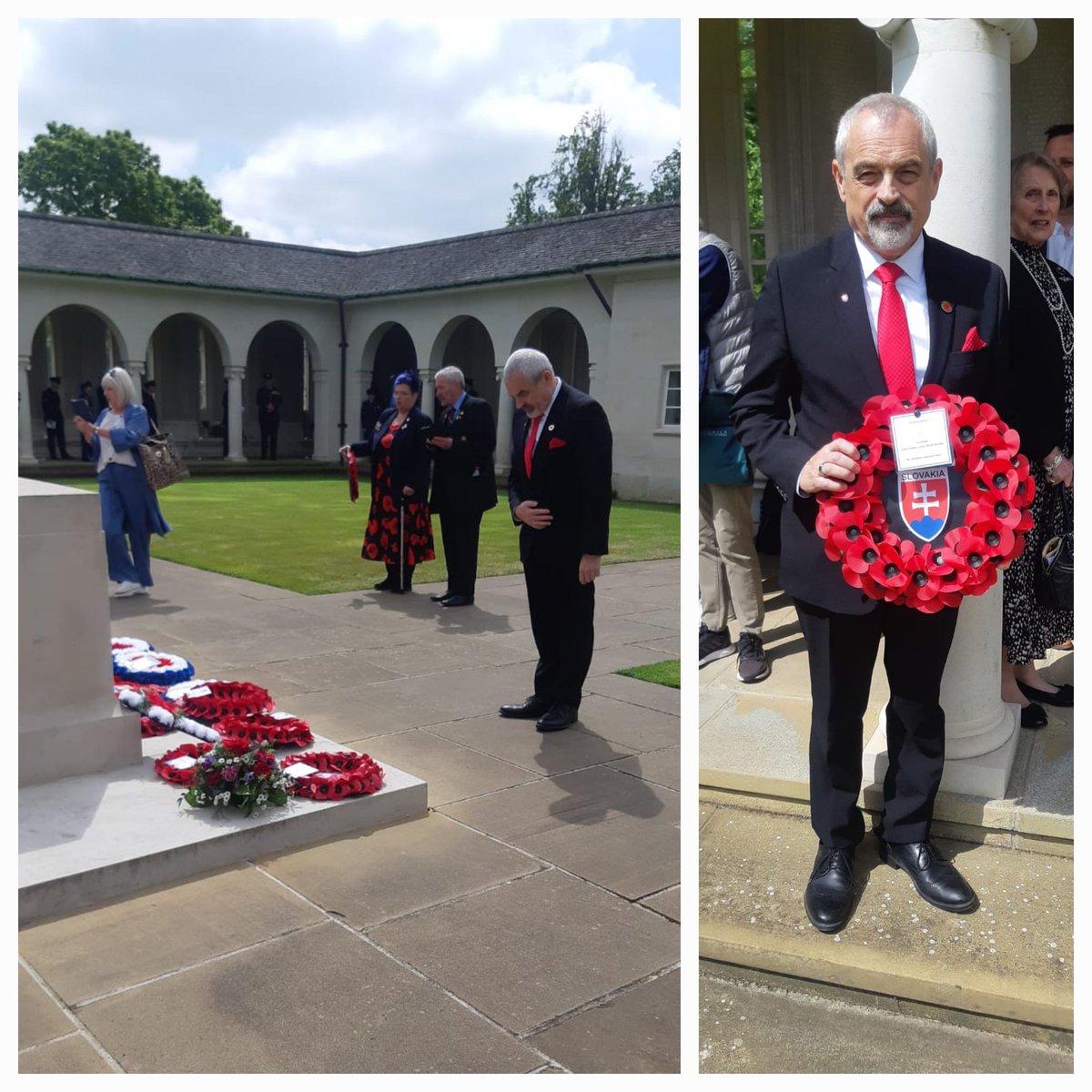 This morning I laid a wreath at the Air Forces Memorial at Runnymede to commemorate over 20,000 men and women, who were lost in WWII during air operations from bases in the UK, including some of my 🇸🇰 and 🇨🇿 countrymen.